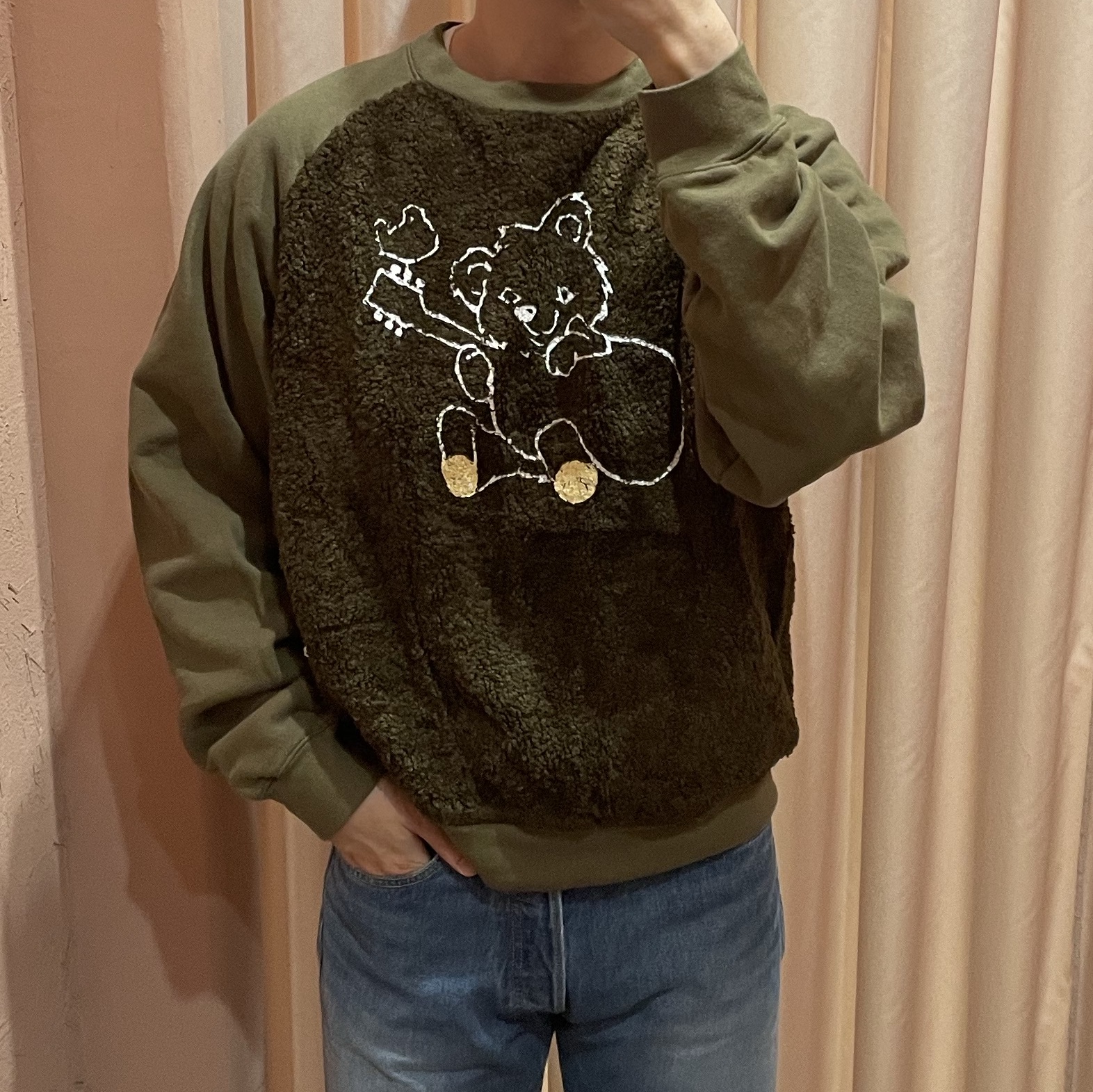 Kapital 30 Fleece x Fur Grizzly Sweatshirt Khaki 착용 스타일