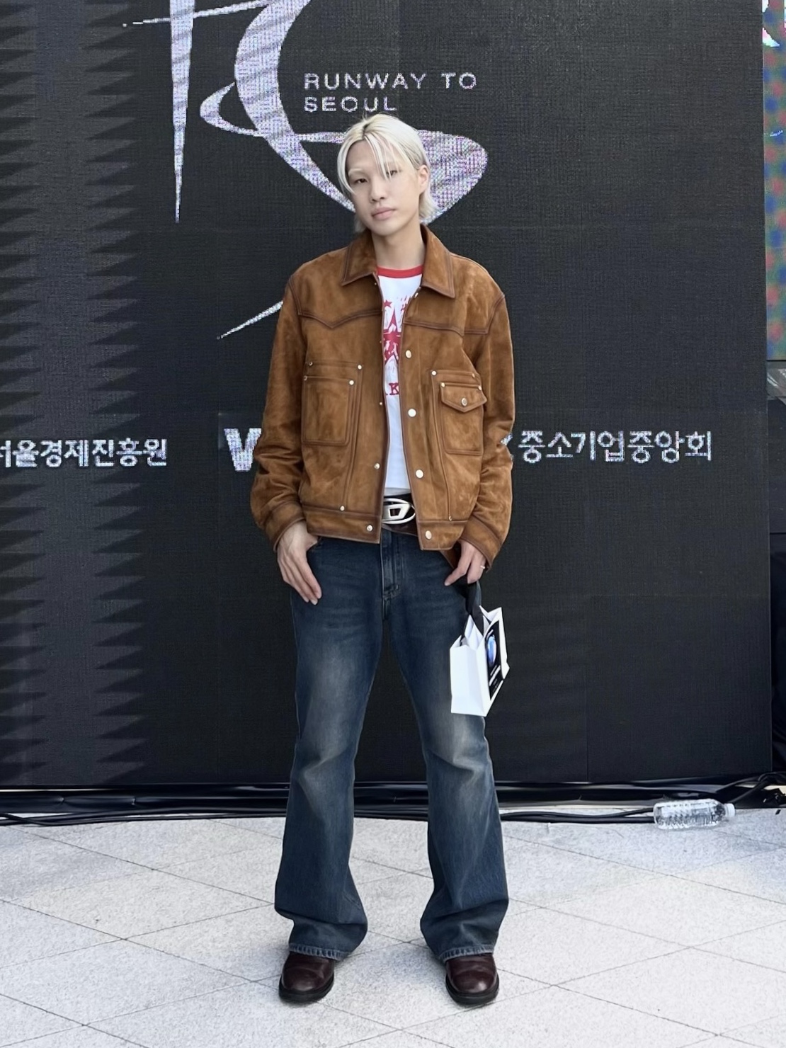 (W) Diesel B-1DR Leather Belt with D Buckle Brown 착용 스타일 - 2