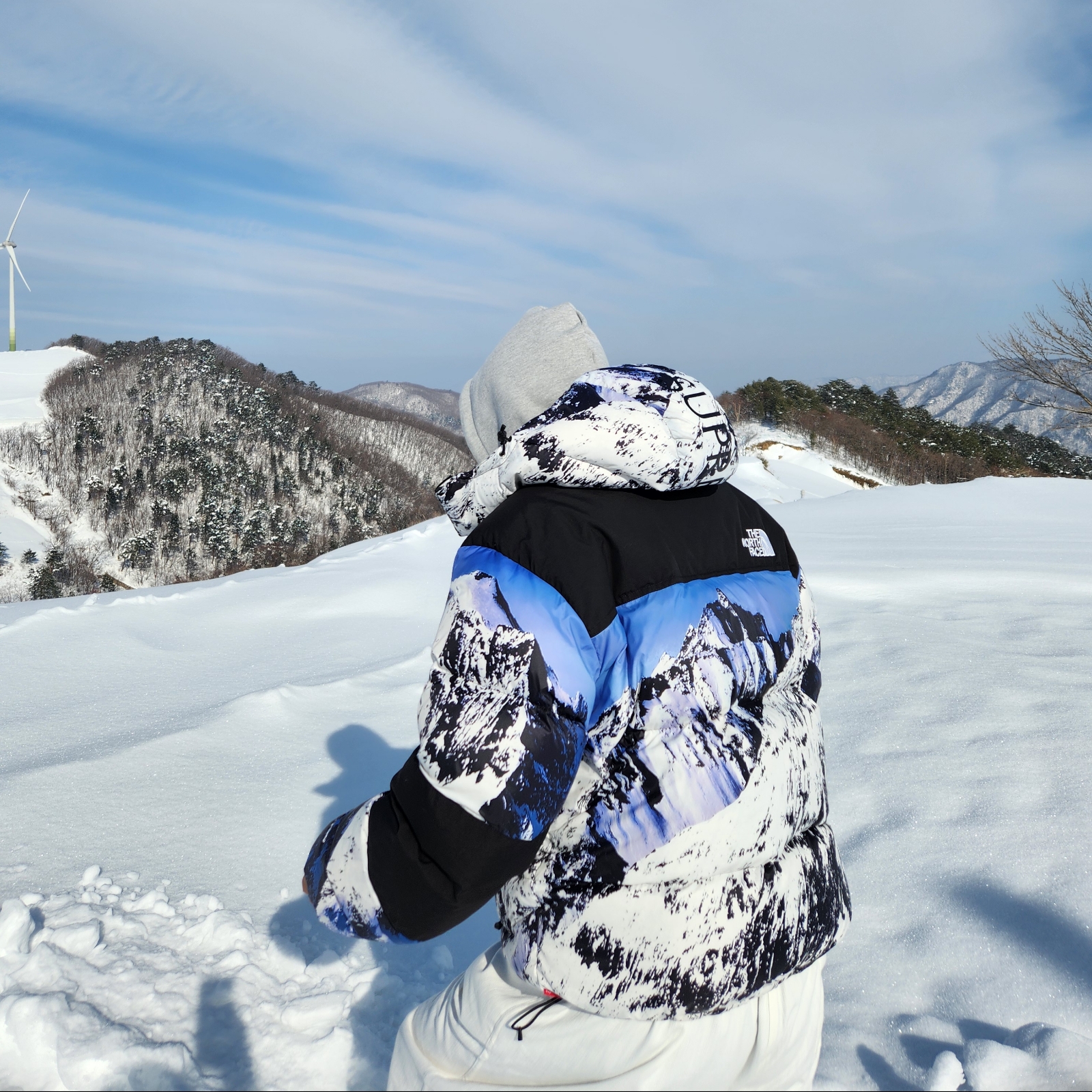 Supreme x The North Face Mountain Baltoro Jacket Blue White - 17FW 착용 스타일 - 1