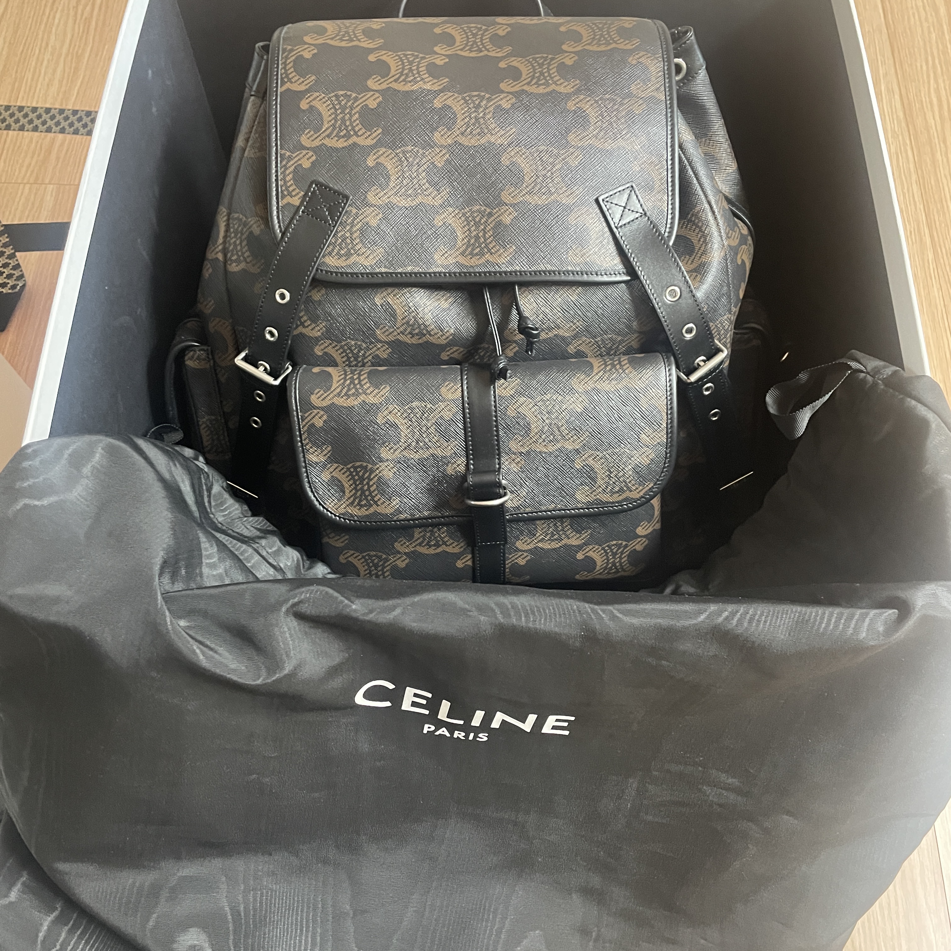 Celine Large Backpack in Triomphe Canvas XL Black 착용 스타일