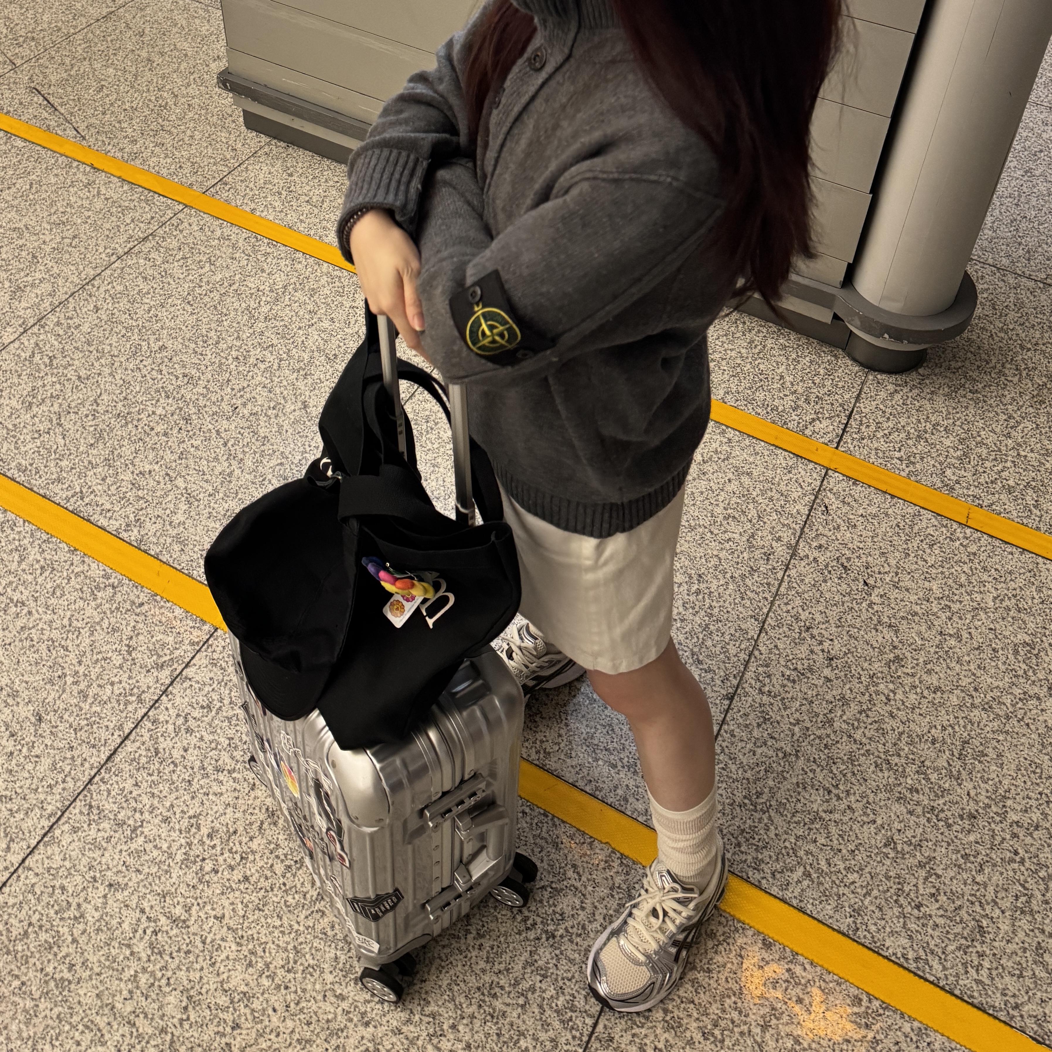 Stone Island 540A3 High Neck Half Button Lambswool Knit Steel Grey Melange - 23FW, Asics Gel-Kayano 14 Cream Black 착용 스타일 - 2