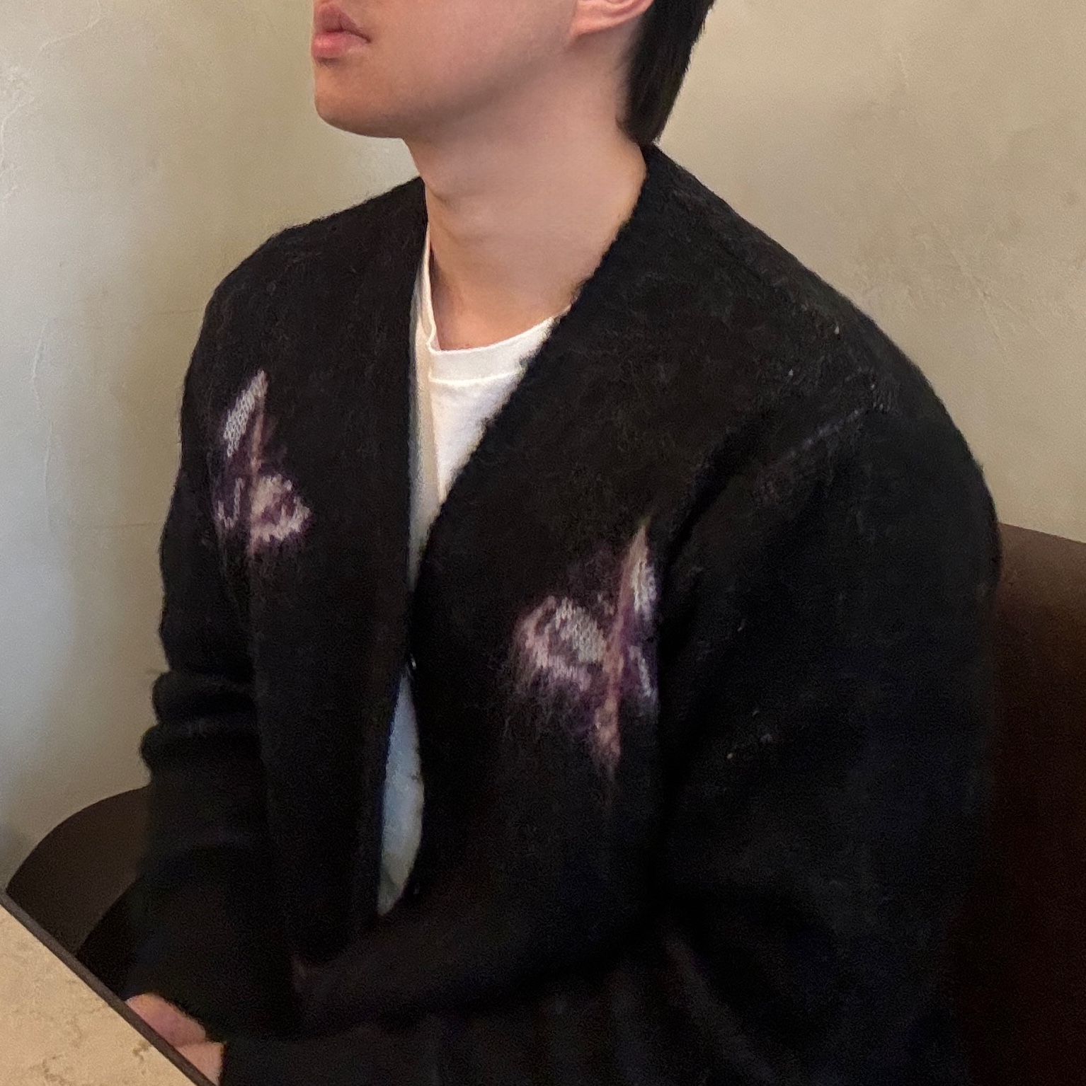 Needles x Freak's Store Mohair Papillon Cardigan Black, Needles x Studious Mohair Papillon Cardigan Black 착용 스타일 - 1
