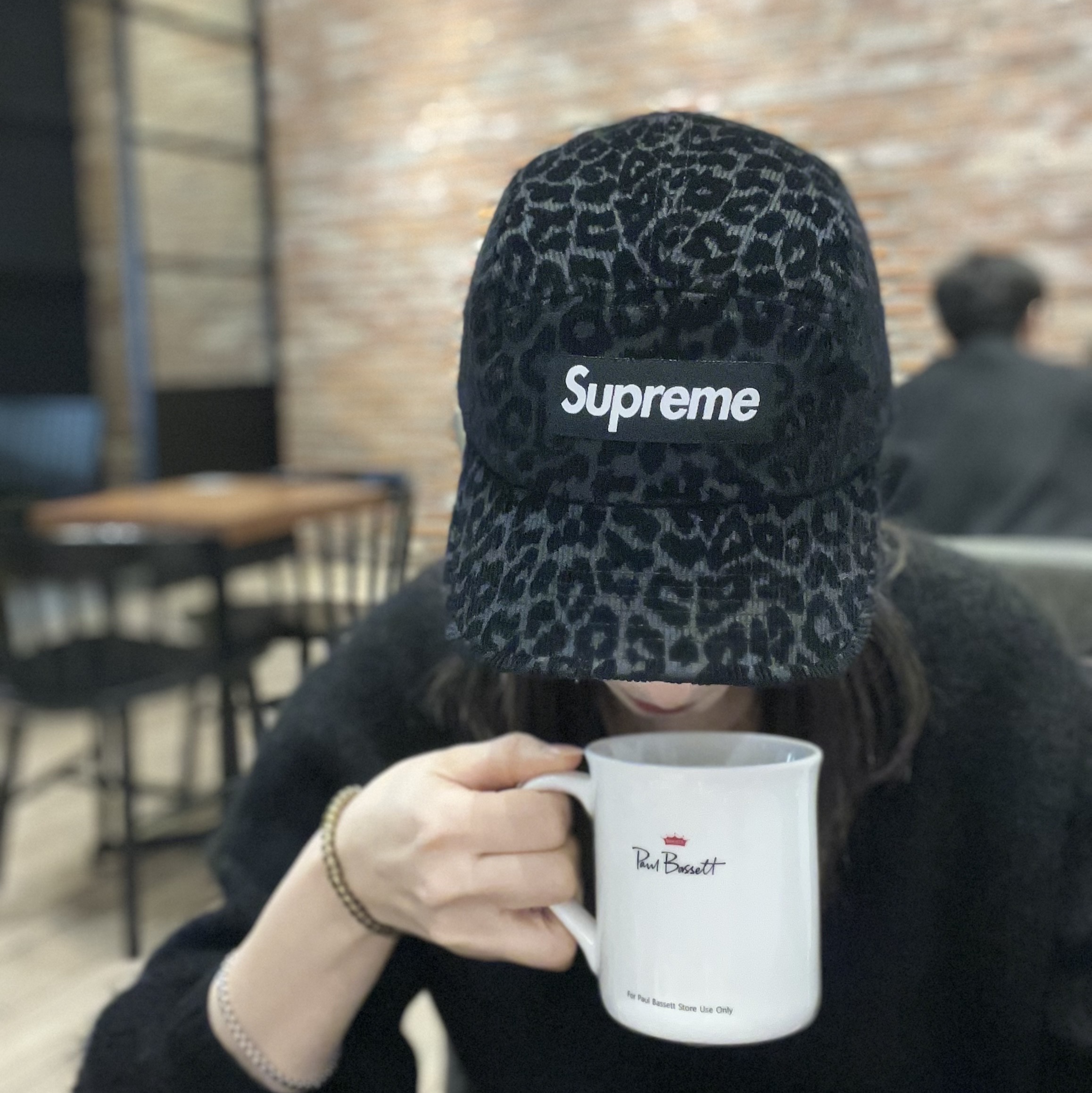 Supreme Leopard Corduroy Camp Cap Black - 23FW 착용 스타일