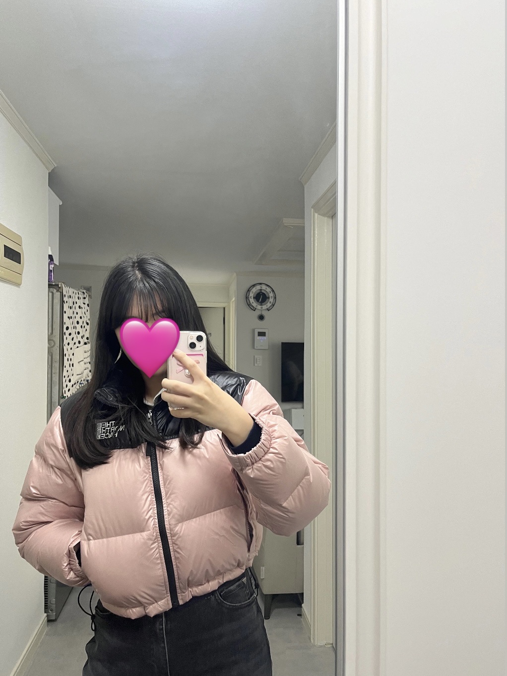 (W) The North Face Nuptse Short Jacket Pastel Pink 착용 스타일