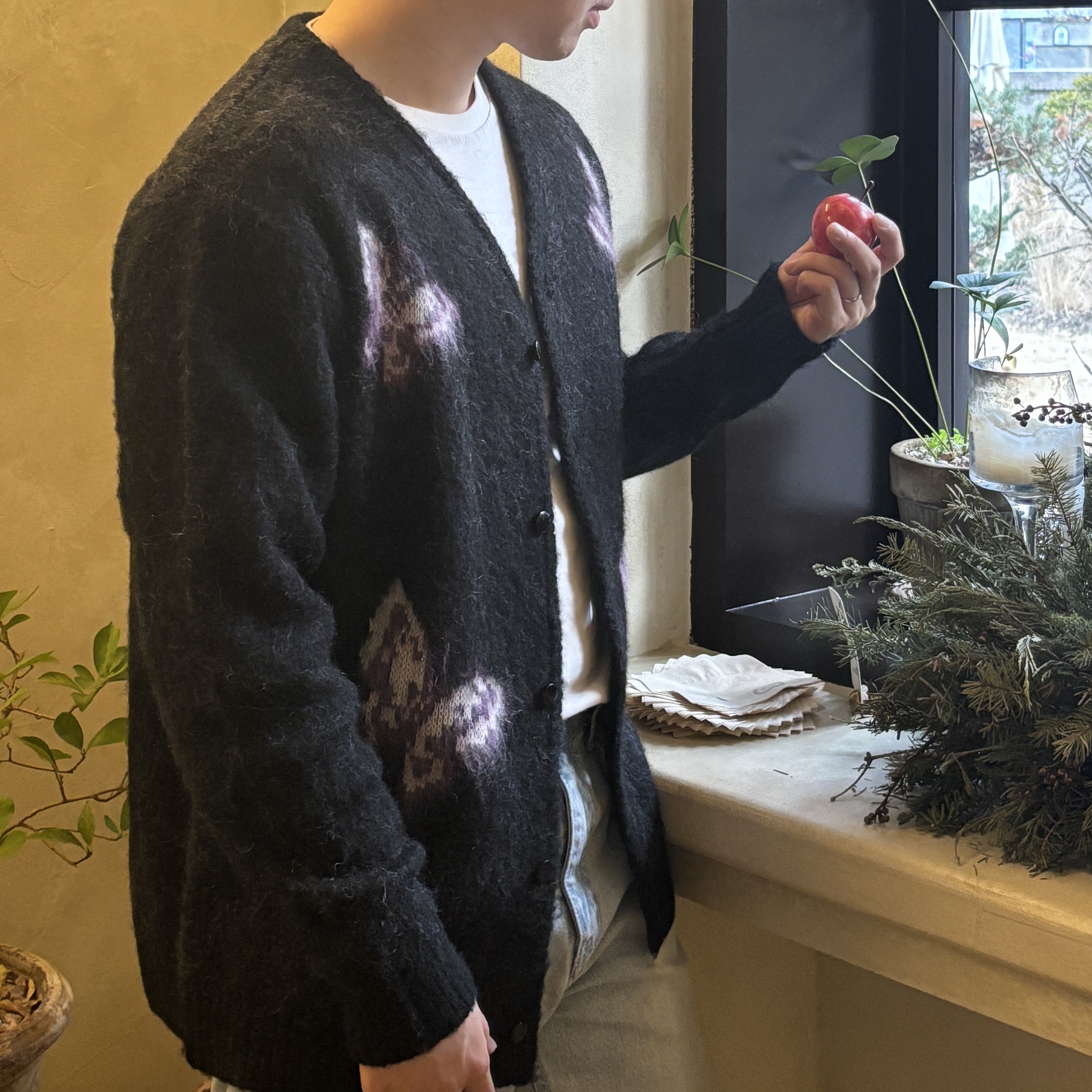 Needles x Freak's Store Mohair Papillon Cardigan Black, Needles x Studious Mohair Papillon Cardigan Black 착용 스타일 - 2