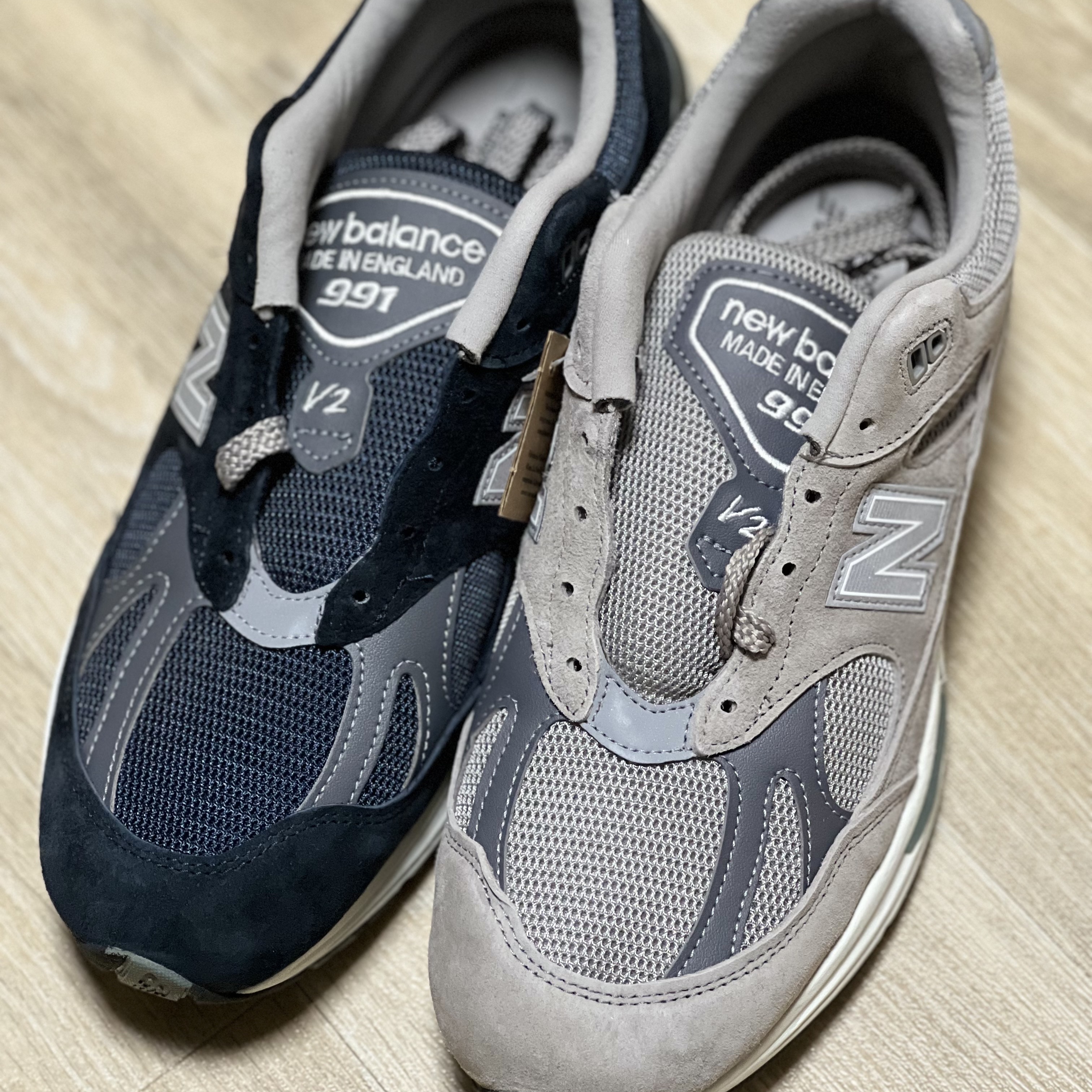 New Balance 991v2 Made in UK Rock Ridge Alloy Silver, New Balance 991v2 Made in UK Dark Navy Smoked Pearl 착용 스타일