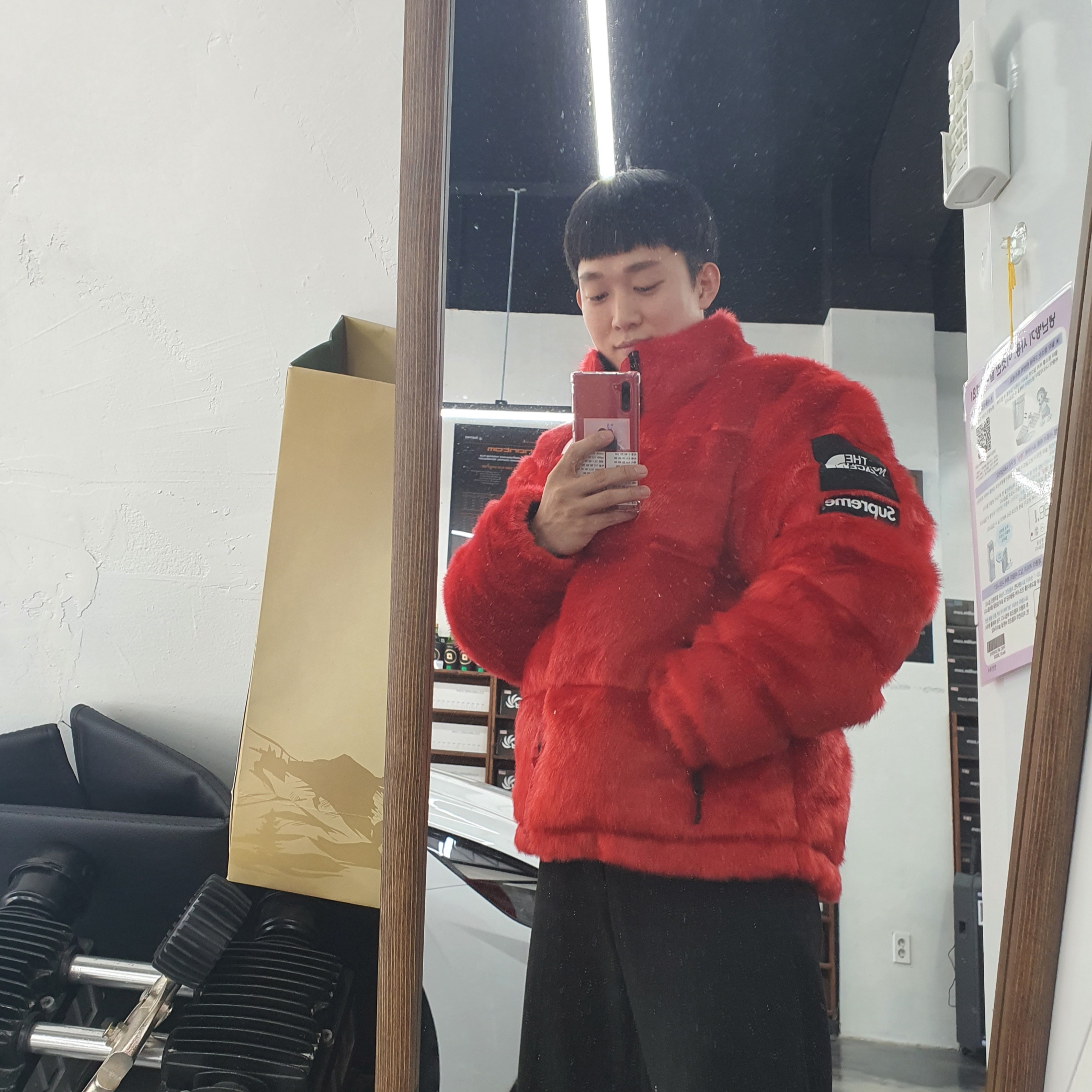 Supreme x The North Face Faux Fur Nuptse Jacket Red - 20FW 착용 스타일