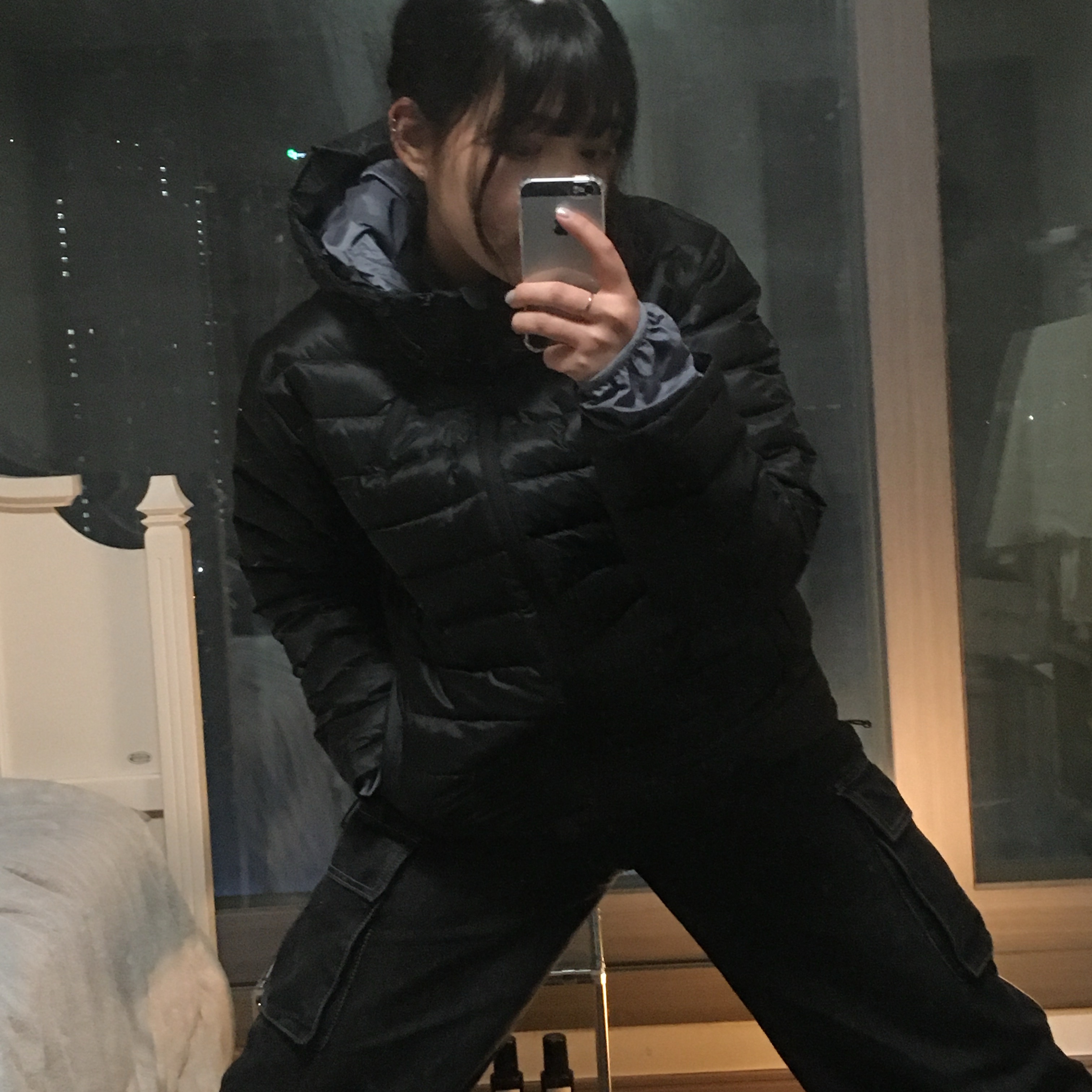 Sansan Gear Suffix Puffer Jacket Black - 23FW 착용 스타일 - 1