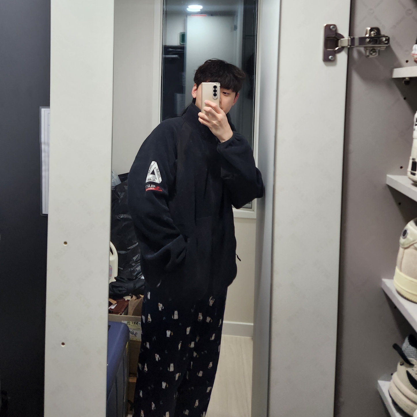 Palace Polartec Duo Fleece Jacket Black - 24SS 착용 스타일 - 1