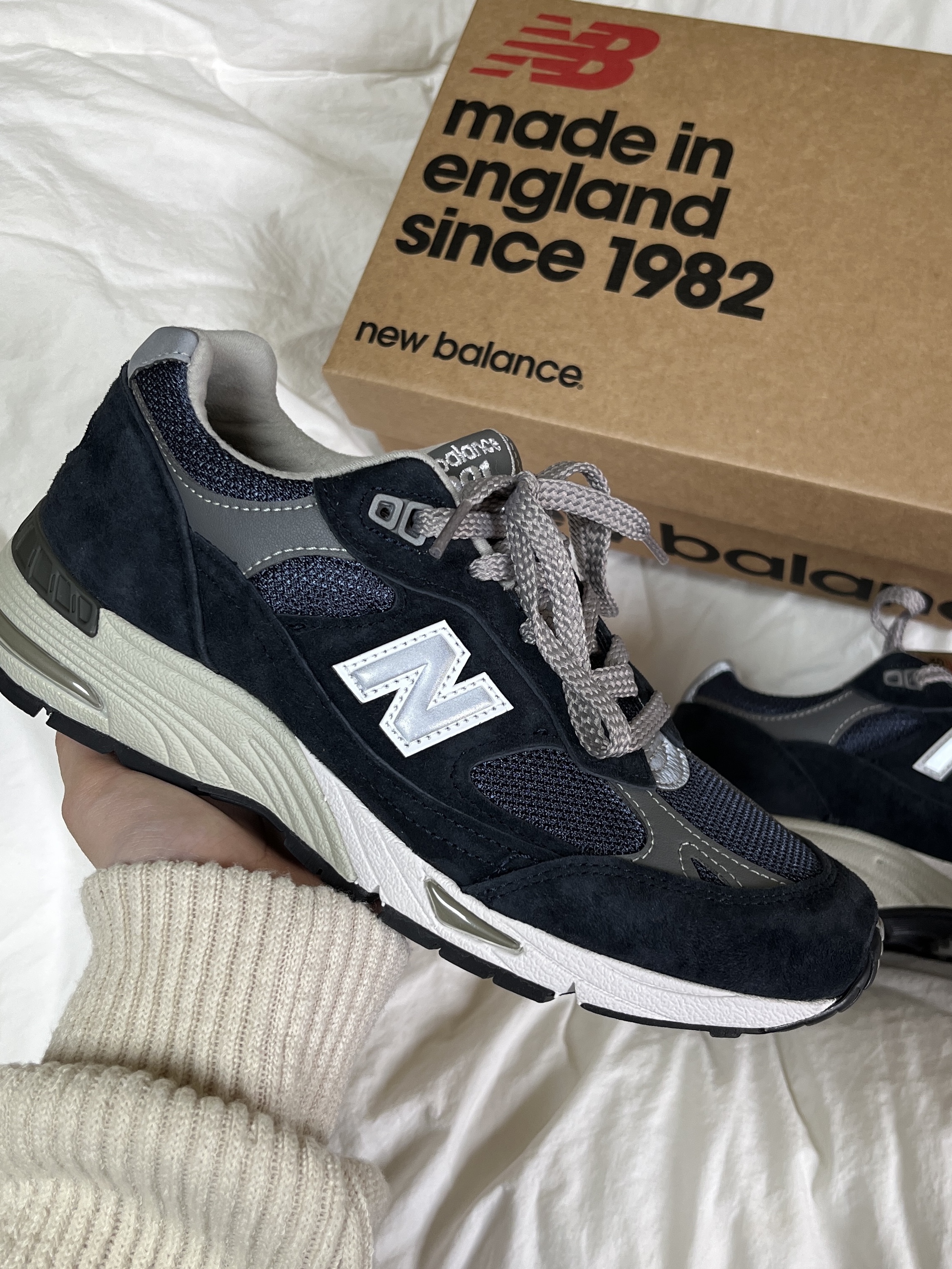 (W) New Balance 991 Made in UK Navy 착용 스타일 - 3