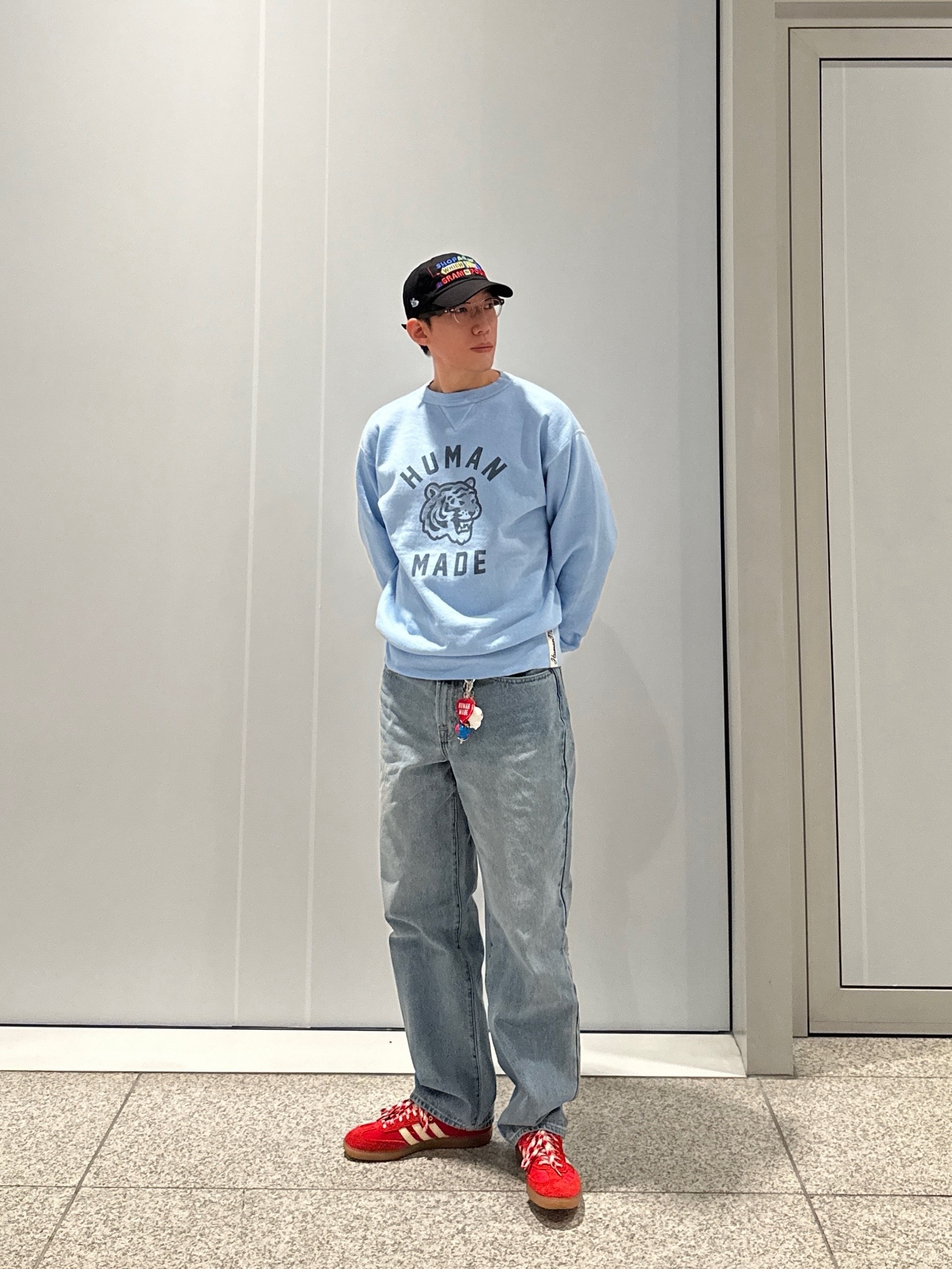 Adidas x Wales Bonner Samba Collegiate Orange, Human Made Tsuriami Sweatshirt #1 Blue 착용 스타일