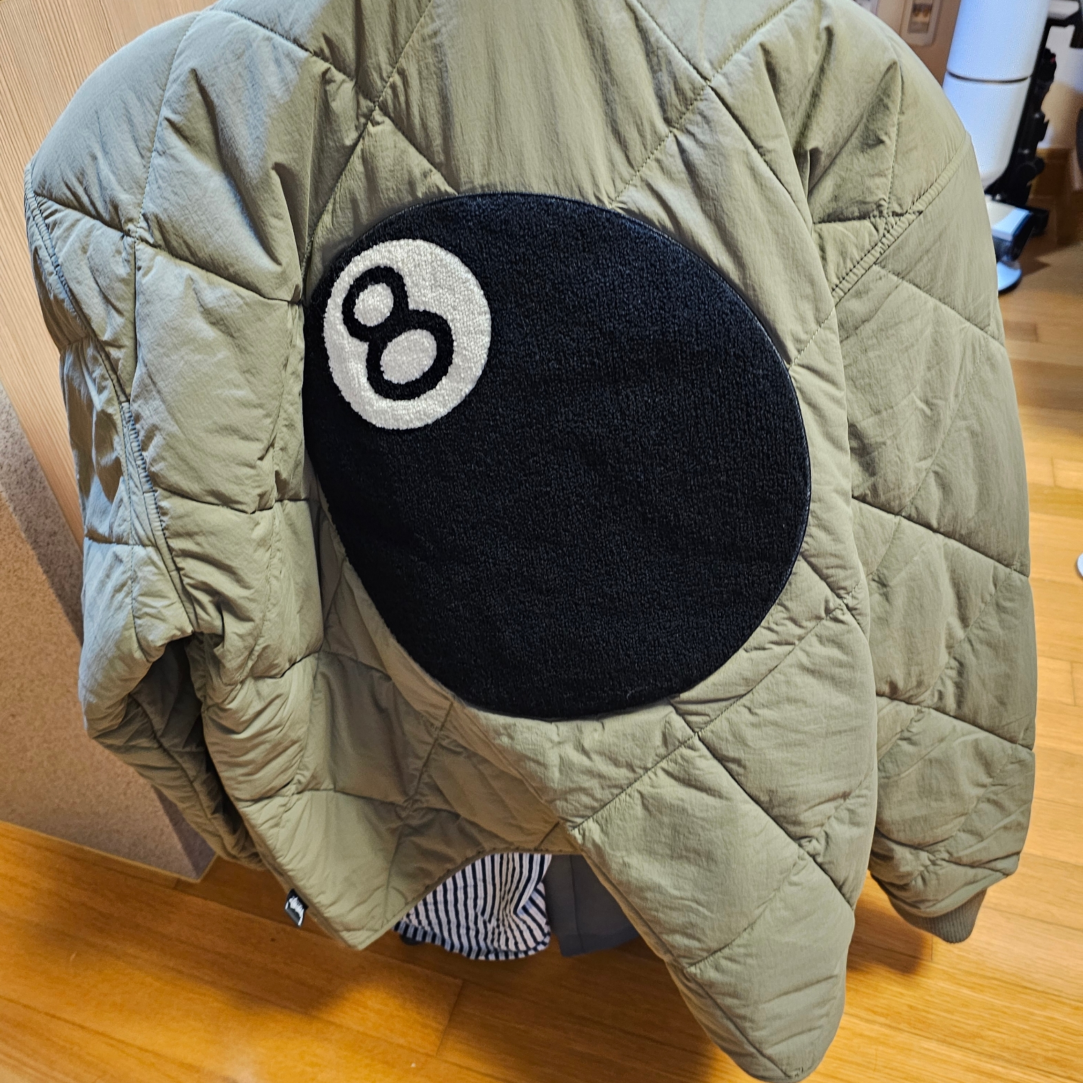 Stussy 8 Ball Quilted Liner Jacket Olive, Moncler Cotton Beanie Black - 25SS 착용 스타일 - 1