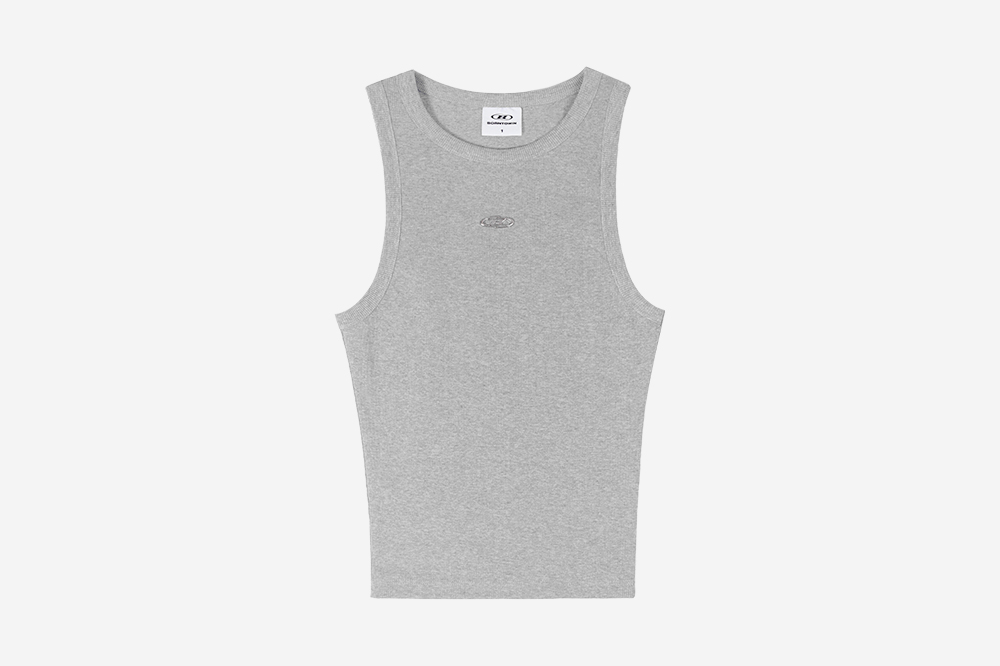 BORN TO WIN B Pendant Ribbed Semi Crop Sleeveless Melange Grey 상세 이미지 1