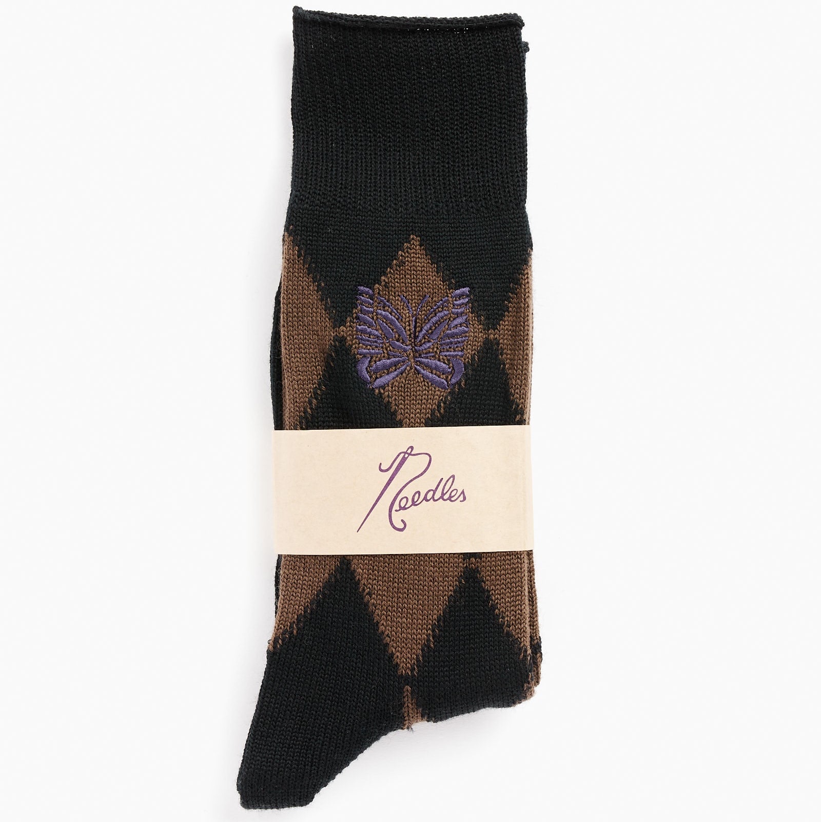 Needles Argyle Jacquard Merino Wool Socks Brown 착용 스타일 - 1