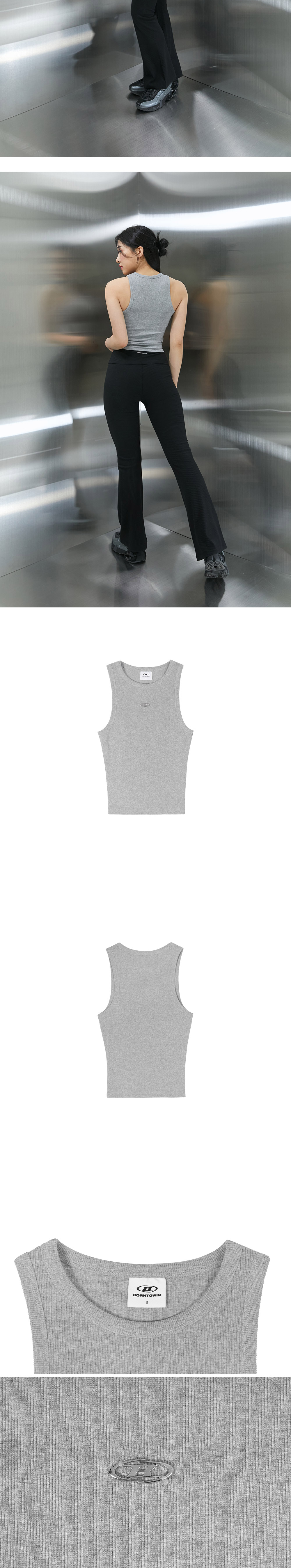BORN TO WIN B Pendant Ribbed Semi Crop Sleeveless Melange Grey 상세 이미지 3