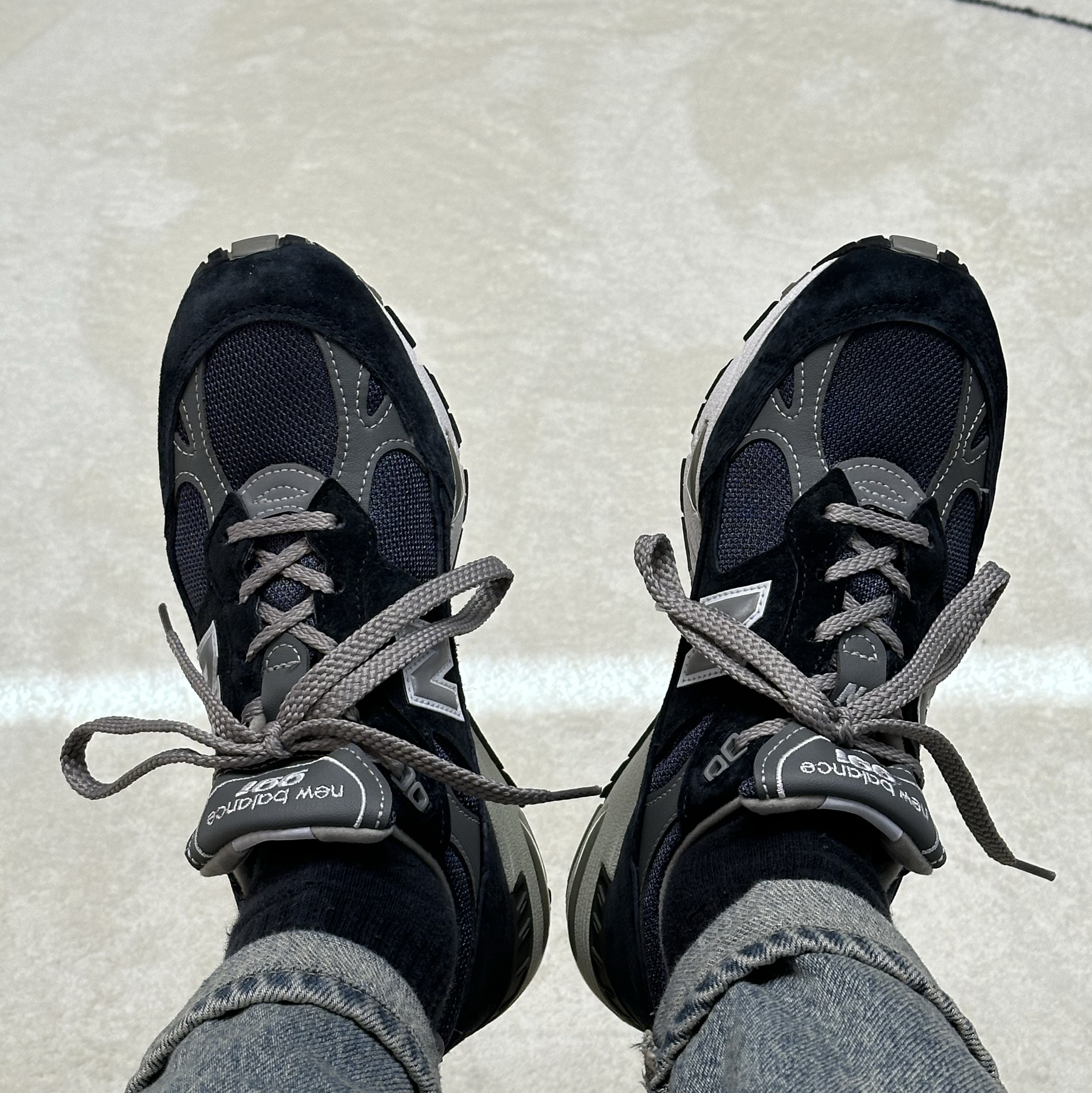 (W) New Balance 991 Made in UK Navy, New Balance 991 Made in UK Navy 착용 스타일 - 1