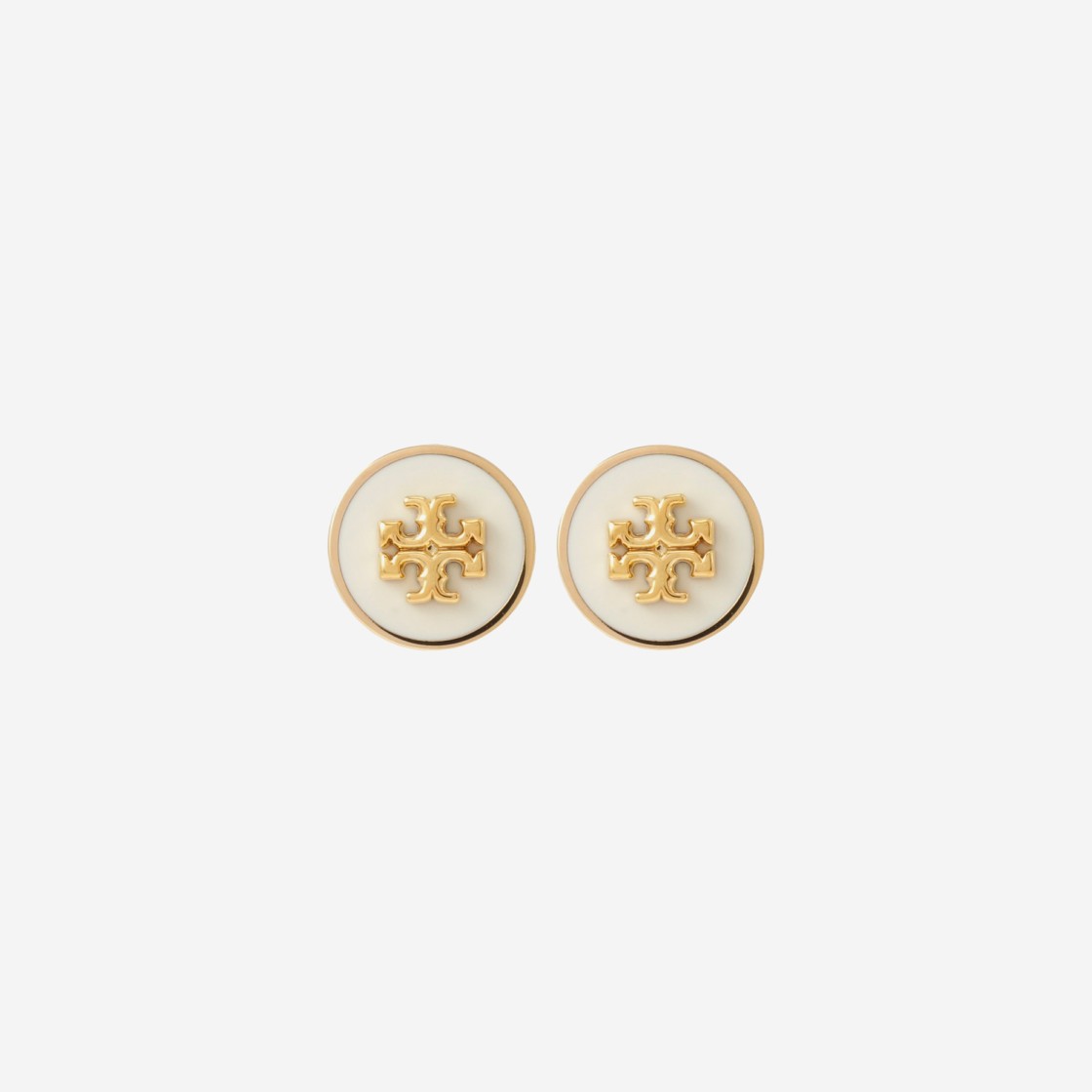 (W) Tory Burch Kira Enamel Circle Stud Earring Tory Gold New Ivory 상세 이미지 1