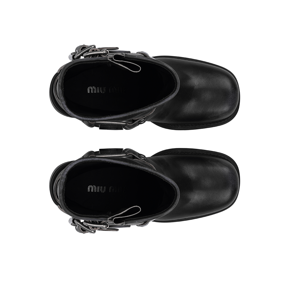 (W) 미우 미우 빈티지룩 레더 부츠 블랙((W) Miu Miu Vintage-look leather Boots Black) - 3