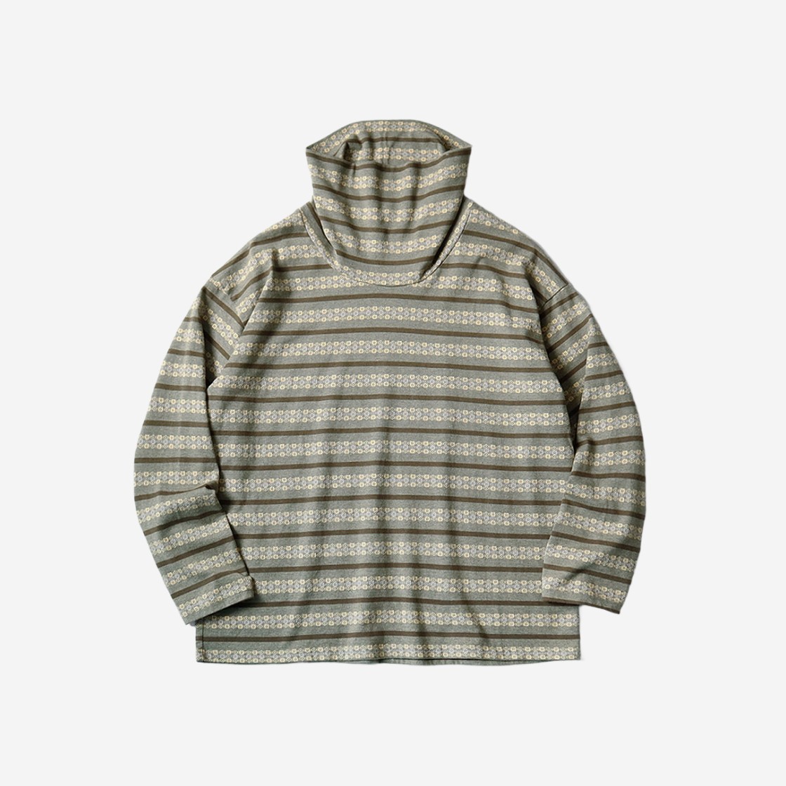 Kapital Sunrise Jacquard Striped Jersey Baggy High Neck Long Sleeve Gray Khaki 상세 이미지 1