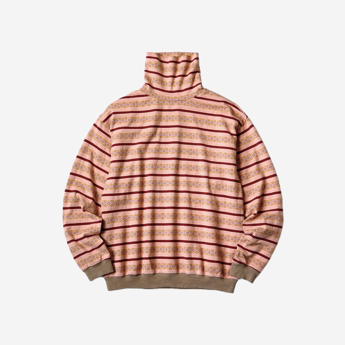 Kapital Sunrise Jacquard Striped Jersey High Neck Long Sleeve Shirt Pink Red 상세 이미지 1