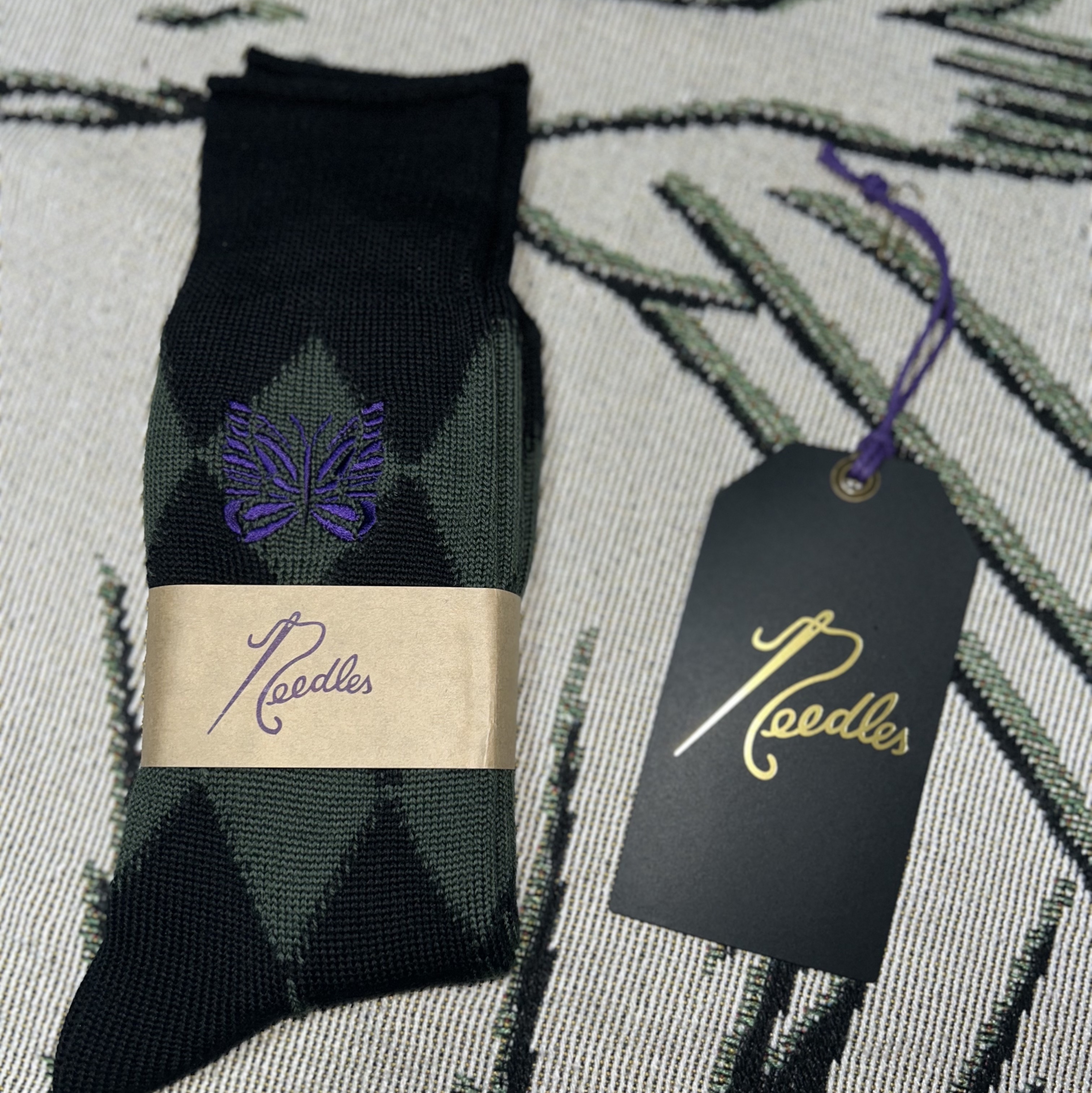 Needles Argyle Jacquard Merino Wool Socks Green 착용 스타일 - 3