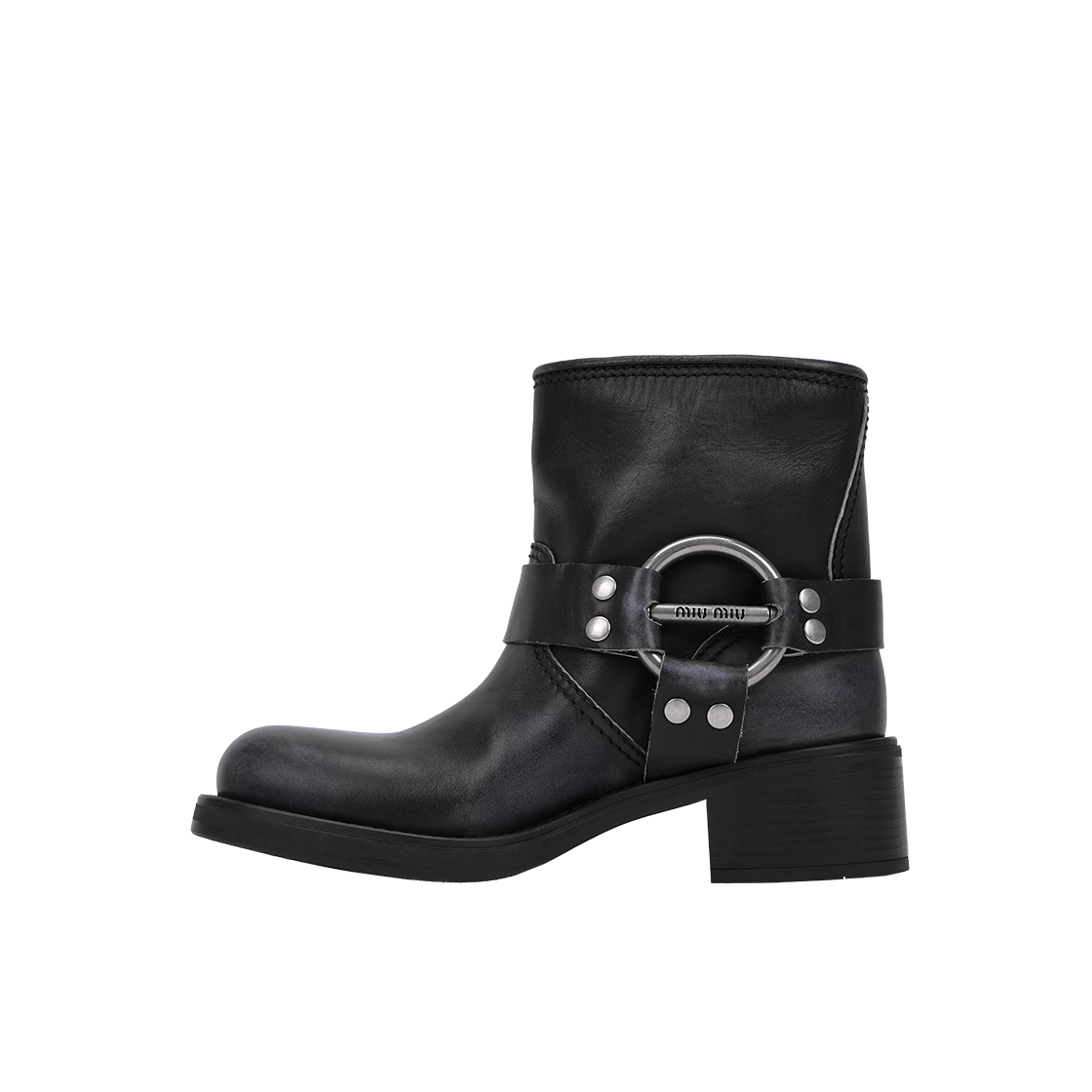 (W) 미우 미우 빈티지룩 레더 부츠 블랙((W) Miu Miu Vintage-look leather Boots Black) - 2