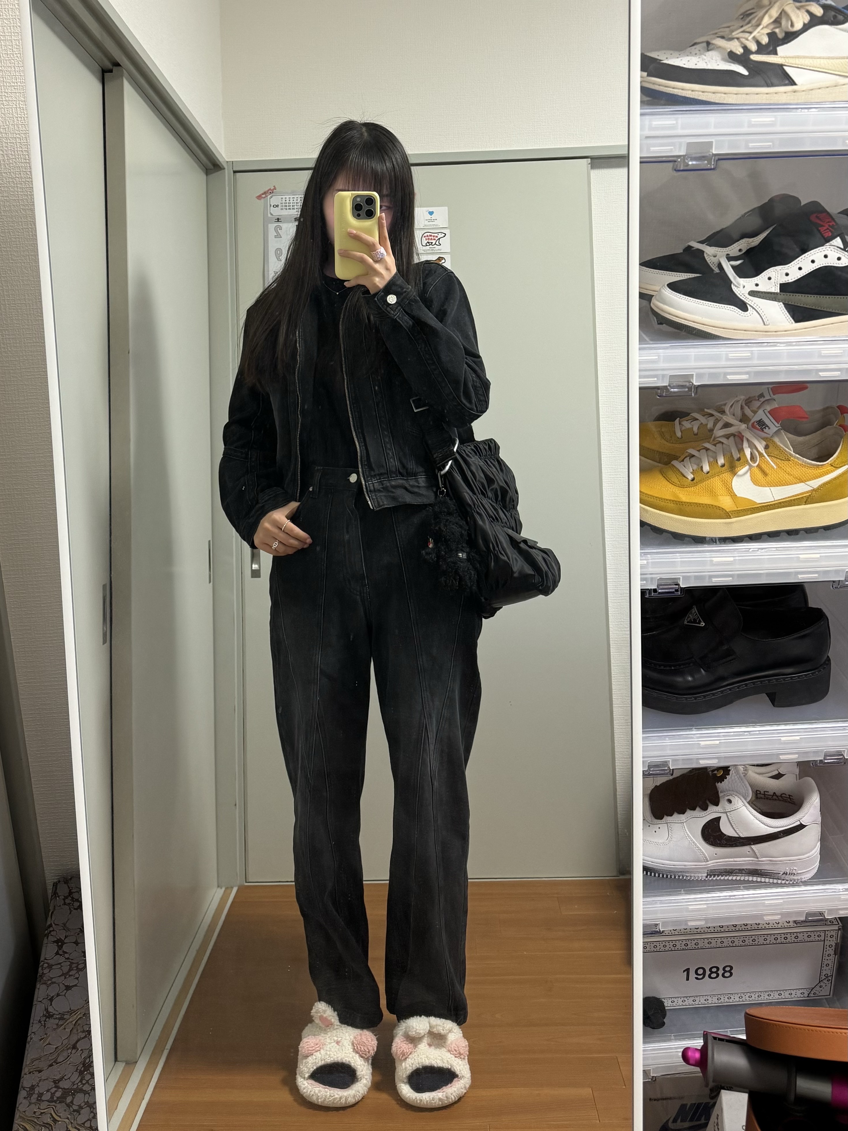 (W) Hermes Small Chaine D'Ancre Enchainee Ring Sterling Silver, Jordan 1 x Travis Scott x Fragment Retro Low OG SP Military Blue 착용 스타일