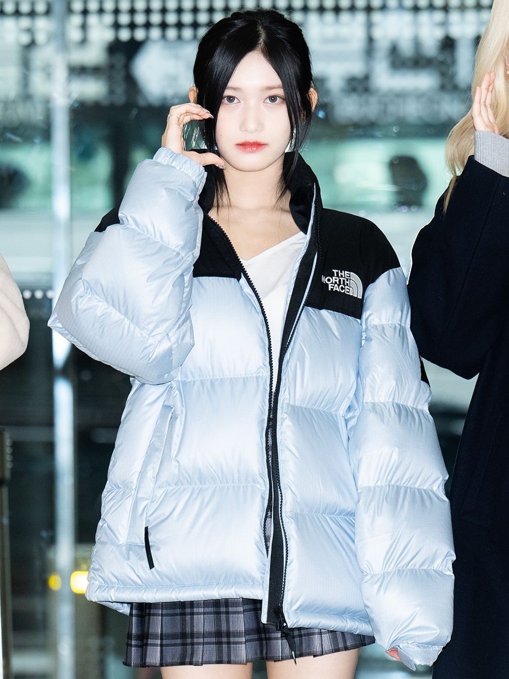 The North Face White Label Novelty Nuptse Down Jacket Sky Blue 착용 스타일