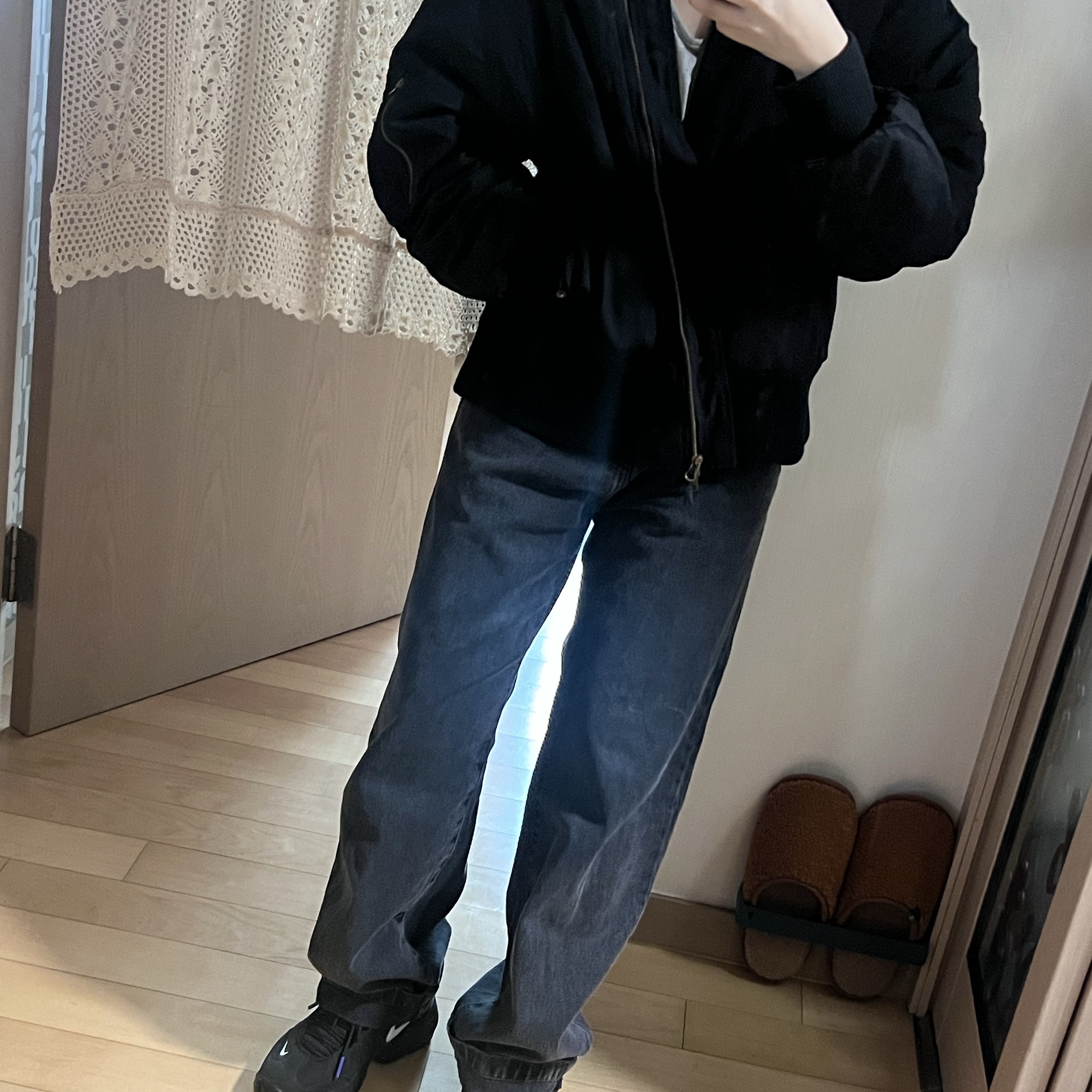 Nike x Ambush Air Adjust Force SP Black and Psychic Purple, Carhartt WIP Robertson Denim Landon Pants Black Stone Washed 착용 스타일