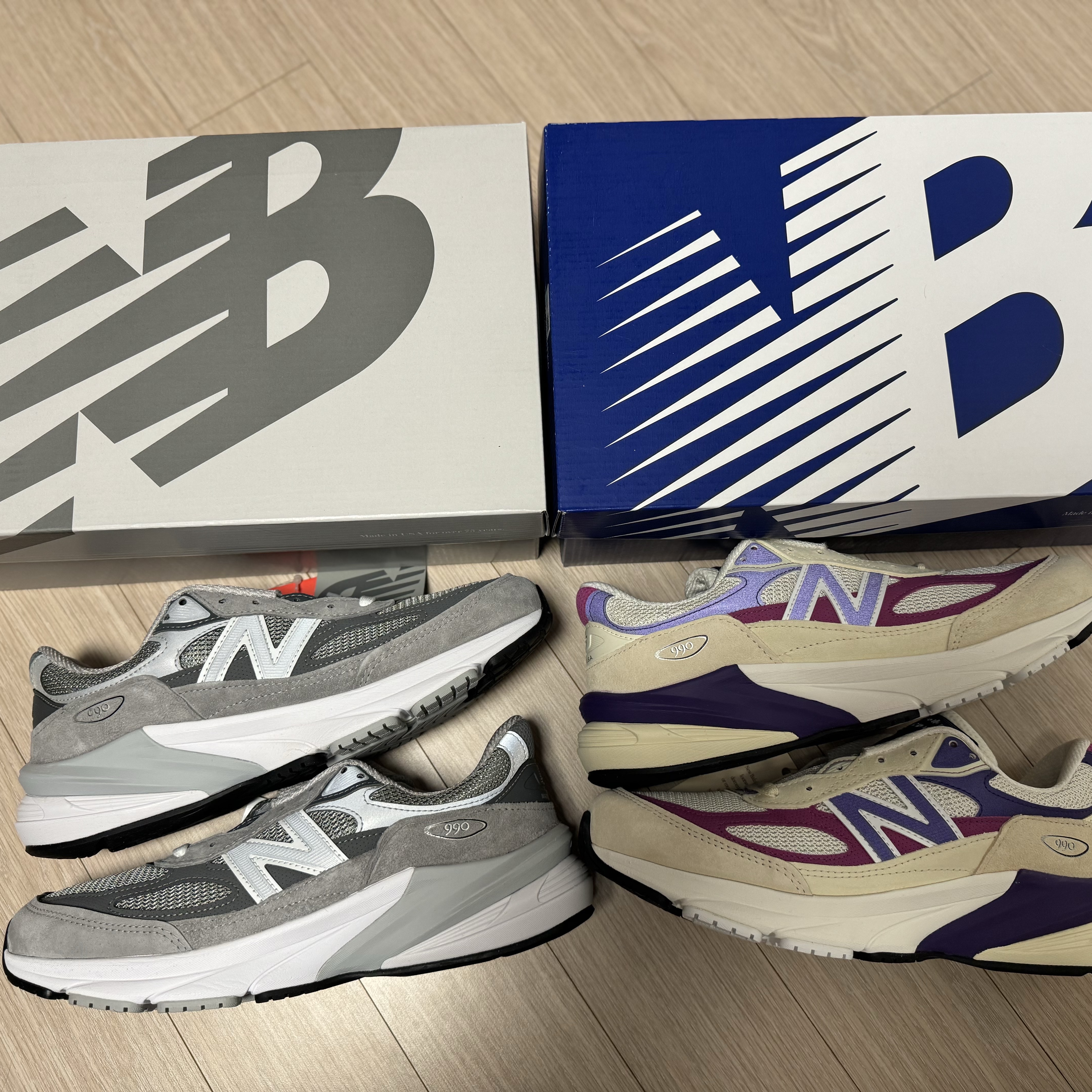 New Balance 990v6 Made in USA Limestone Magenta, New Balance 990v6 Made in USA Grey - D Standard 착용 스타일 - 1