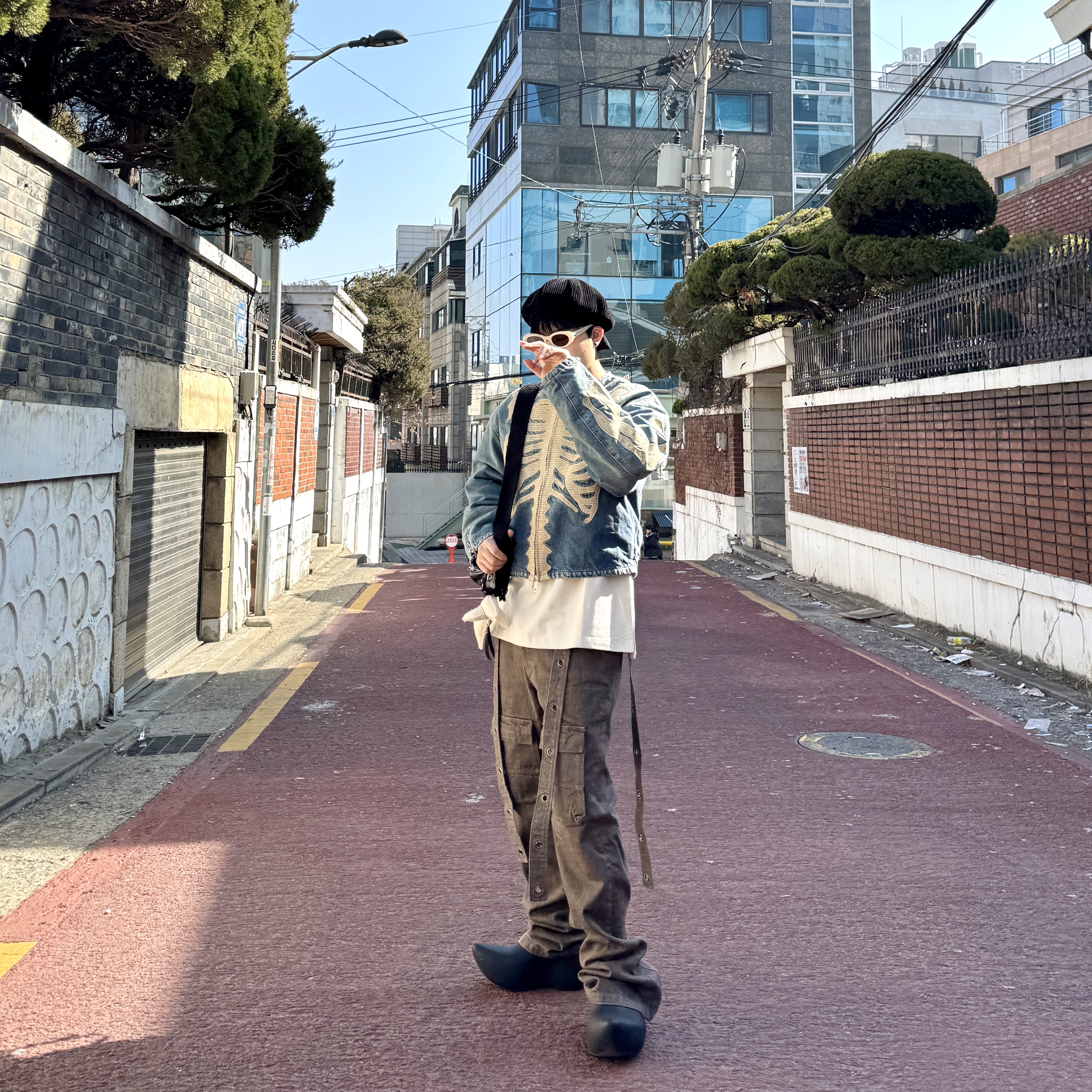 Kapital 14 oz. Black X Black Denim Motocross Bone Jacket Denim, Balenciaga Technoclog Black 착용 스타일 - 2