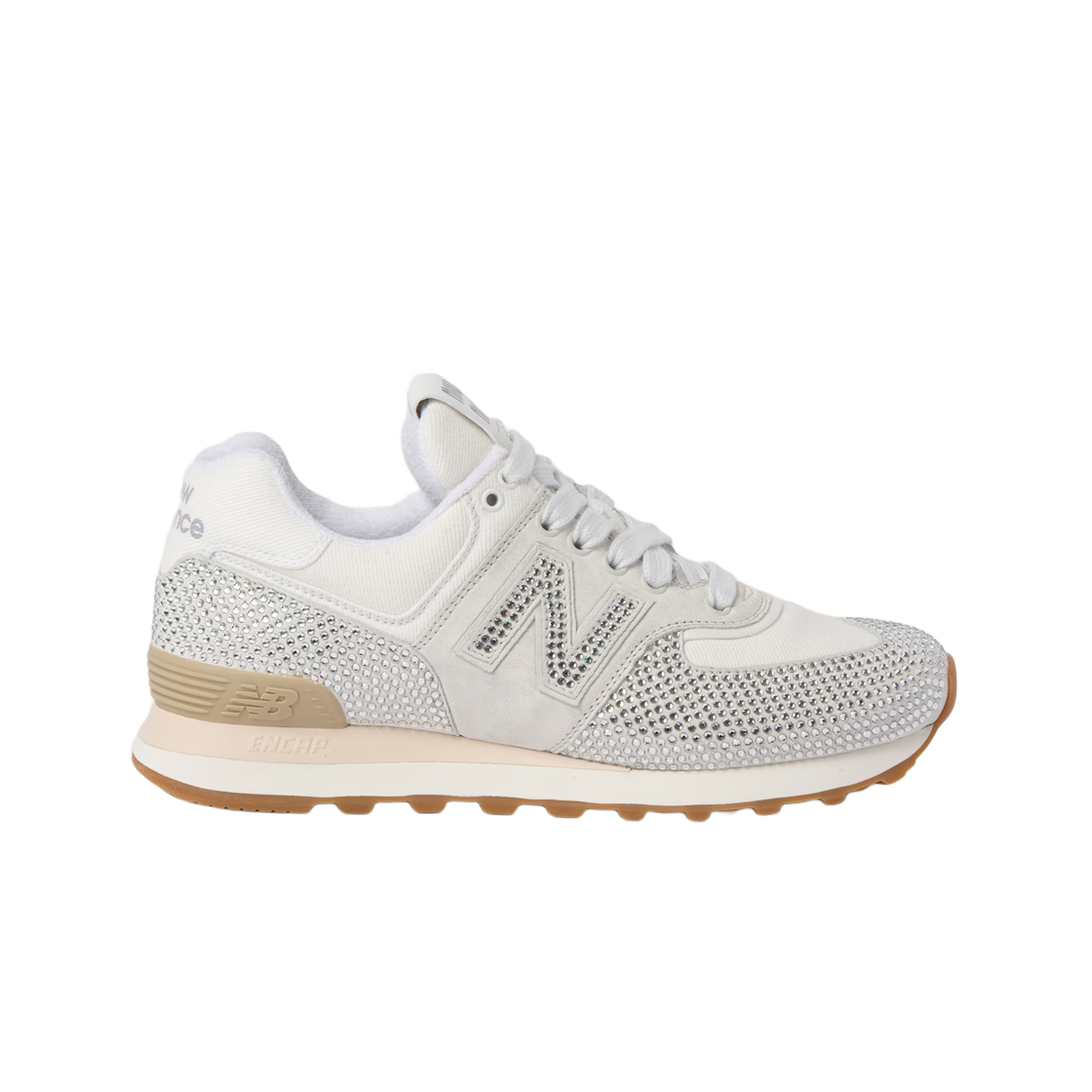 (W) 뉴발란스 x 미우 미우 574 스웨이드 데님 스니커즈 화이트((W) New Balance x Miu Miu 574 Suede Denim Sneakers White)