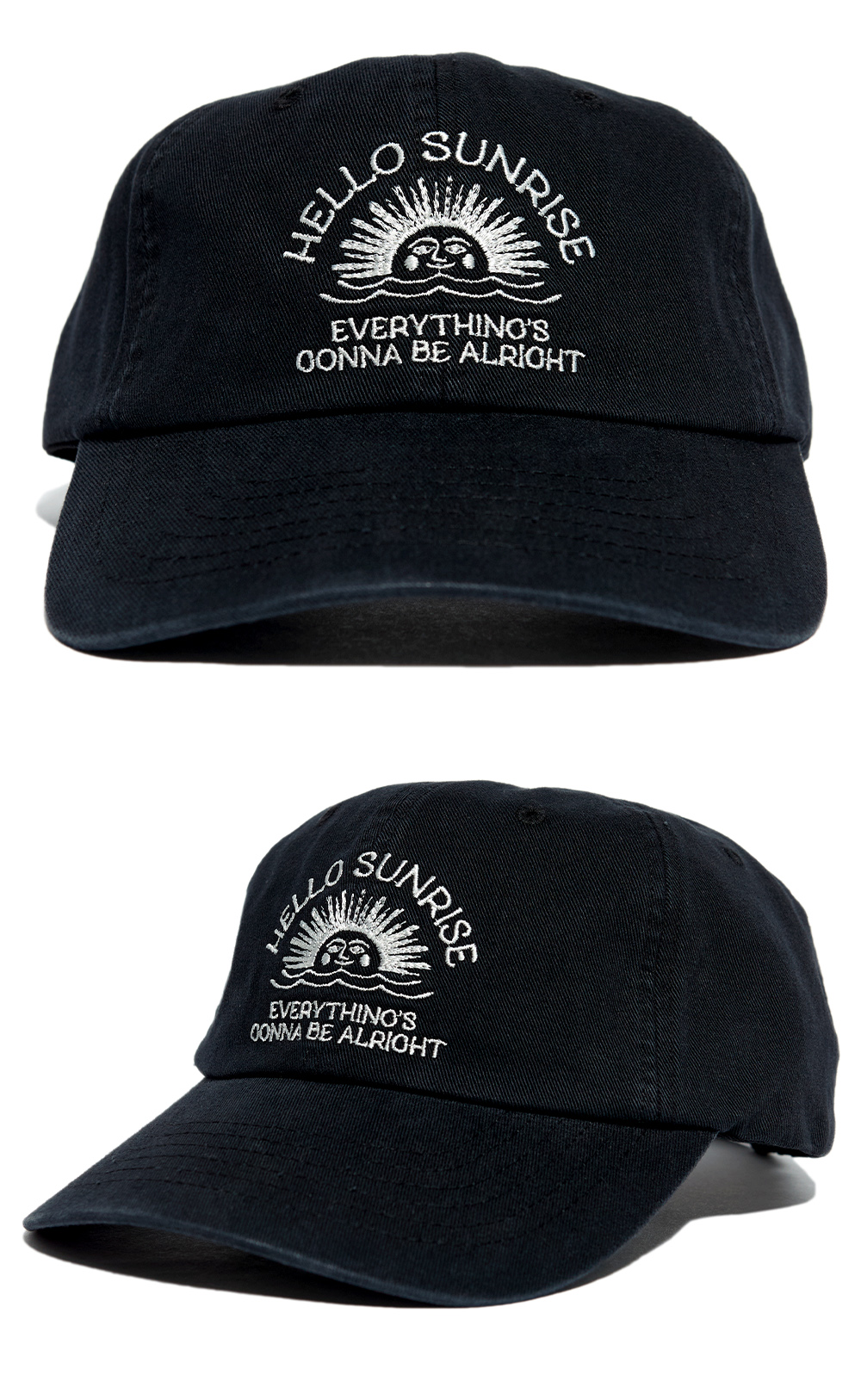 헬로선라이즈 워시드 빈티지 아치 로고 볼 캡 블랙 | Hello