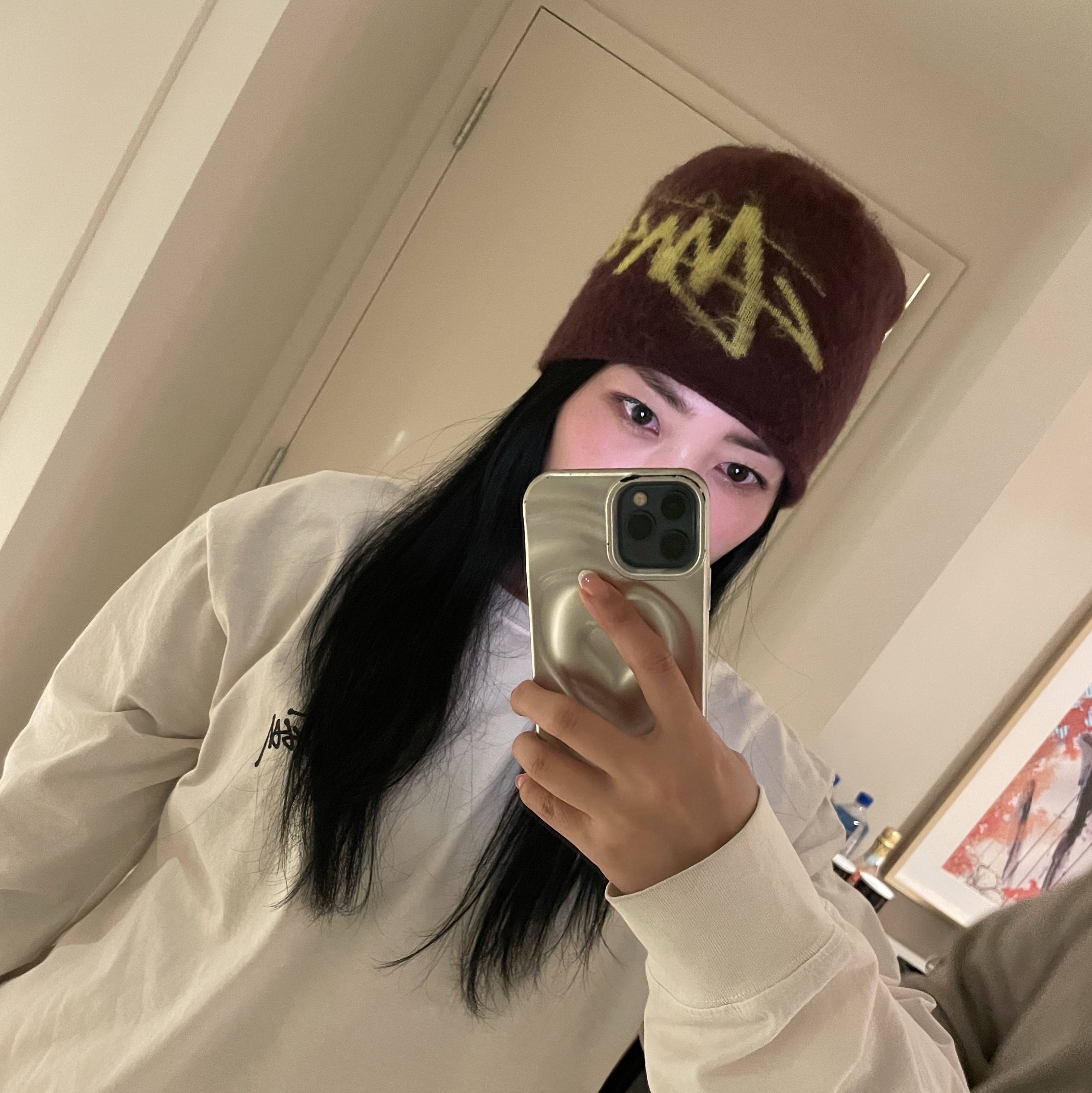 Stussy Brushed Out Stock Skullcap Beanie Eggplant 착용 스타일