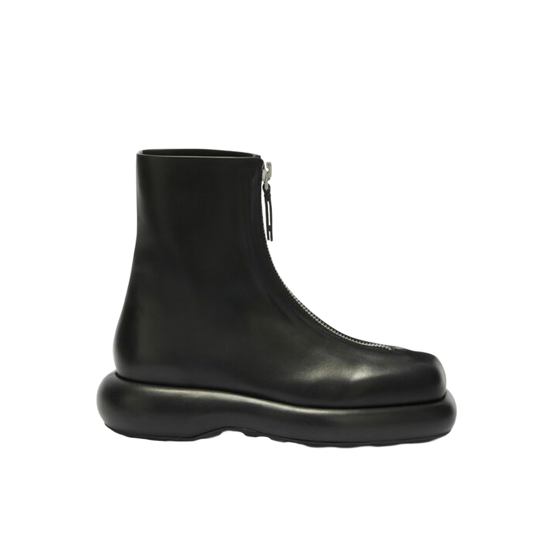 (W) 질 샌더 지퍼 클로저 카프 레더 앵클 부츠 블랙((W) Jil Sander Calf Leather Ankle Boots with Zip Closure Black)
