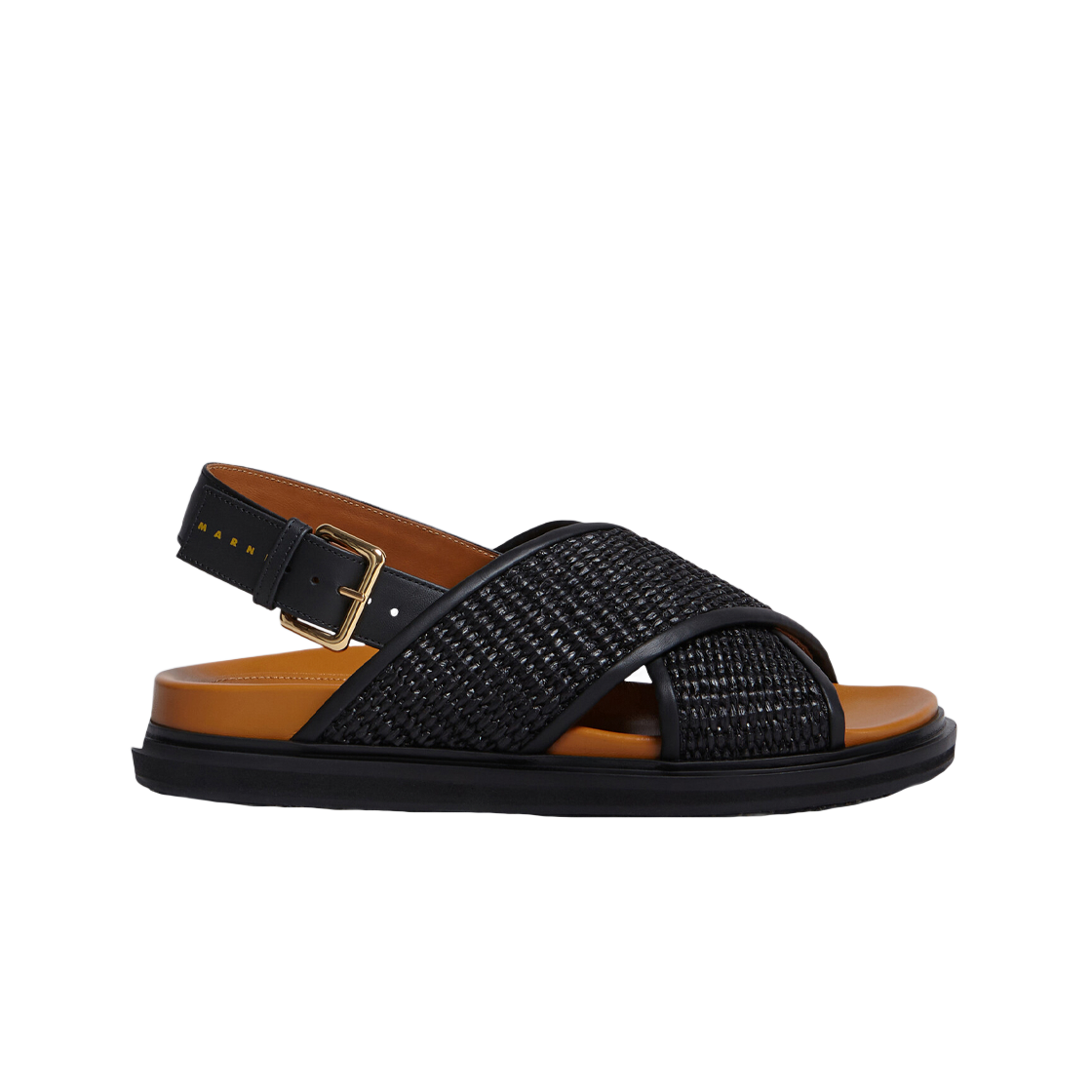 (W) 마르니 레더 라피아 이펙트 패브릭 퍼스벳 샌들 블랙 어스오브시에나((W) Marni Leather Raffia Effect Fabric Fussbett Sandal Black Earthofsiena)