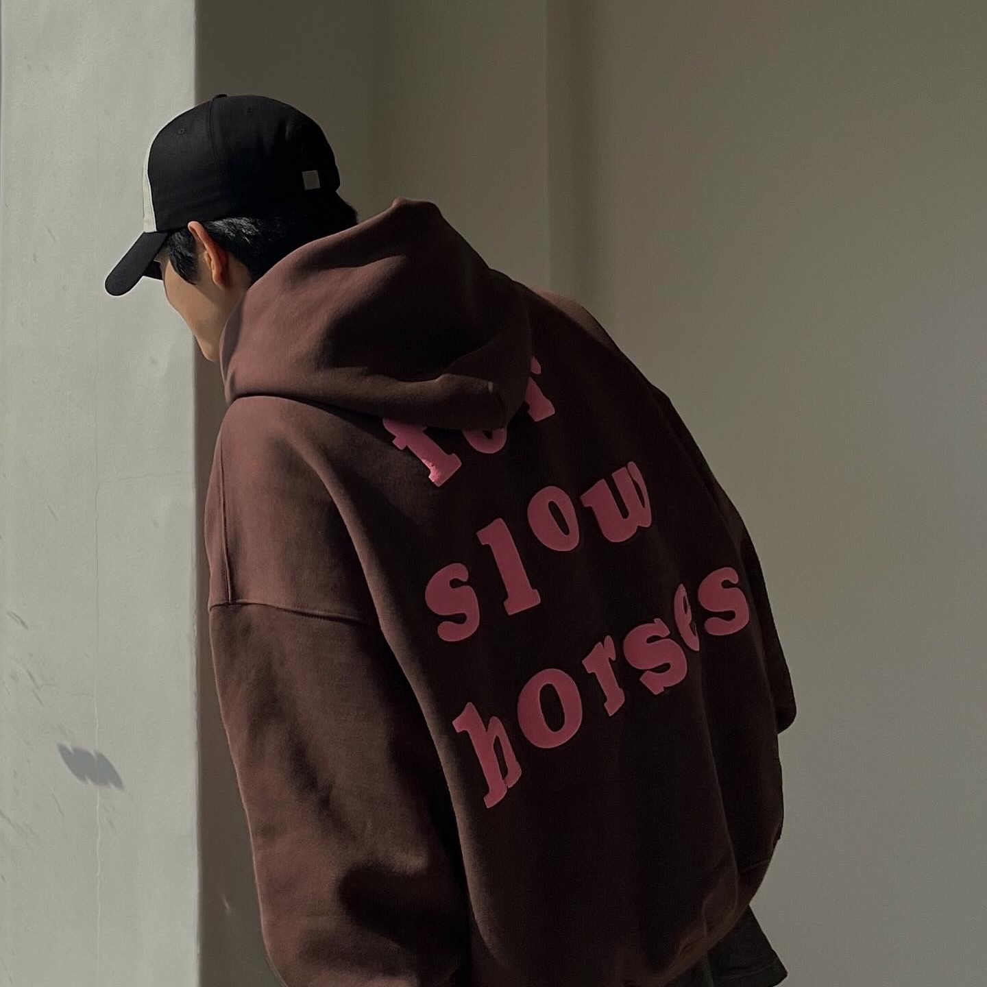 Netherworld Slow Horses Hoodie Brown Pink 착용 스타일 - 2