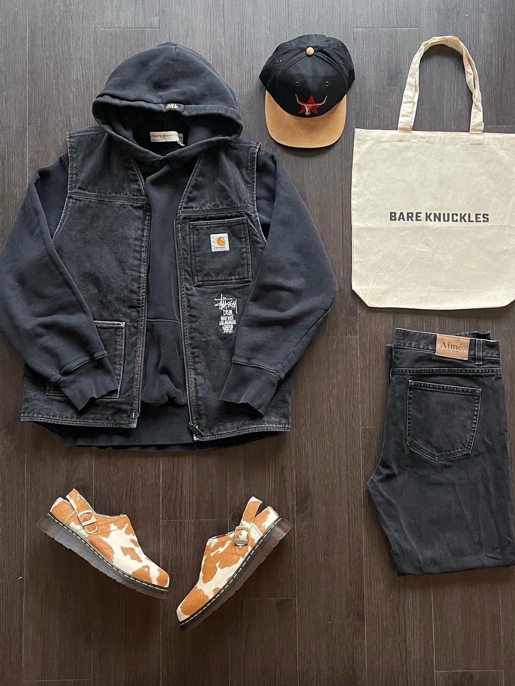 Carhartt WIP Organic Cotton Dearborn Canvas OG Detroit Jacket Dusty Hamilton Brown Aged Canvas - Winter, Carhartt WIP Dearborn Canvas (unlined) Vest Black - Spring 착용 스타일 - 3