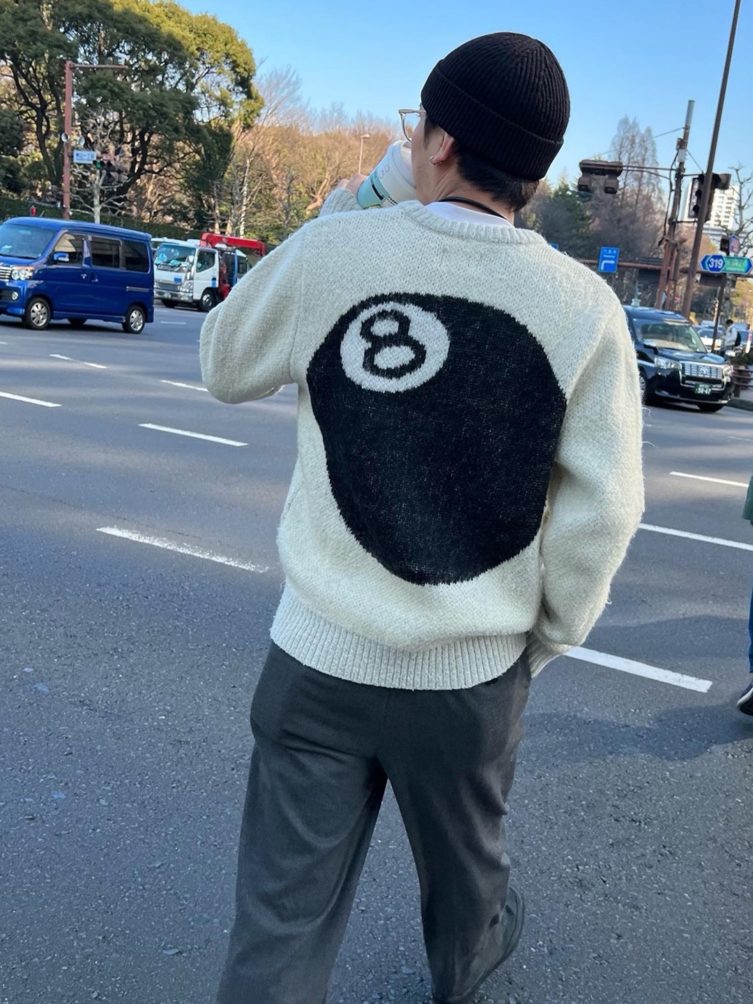 Nike x Stussy NRG LS Knit Sweater Fossil (DR2893-238), Stussy Stock Sweater Pink 착용 스타일 - 4