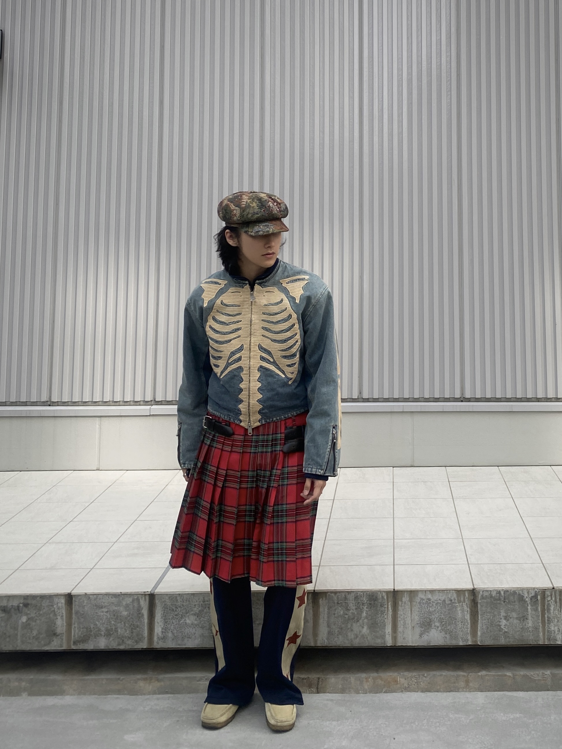 Kapital 14 oz. Black X Black Denim Motocross Bone Jacket Denim 착용 스타일 - 2
