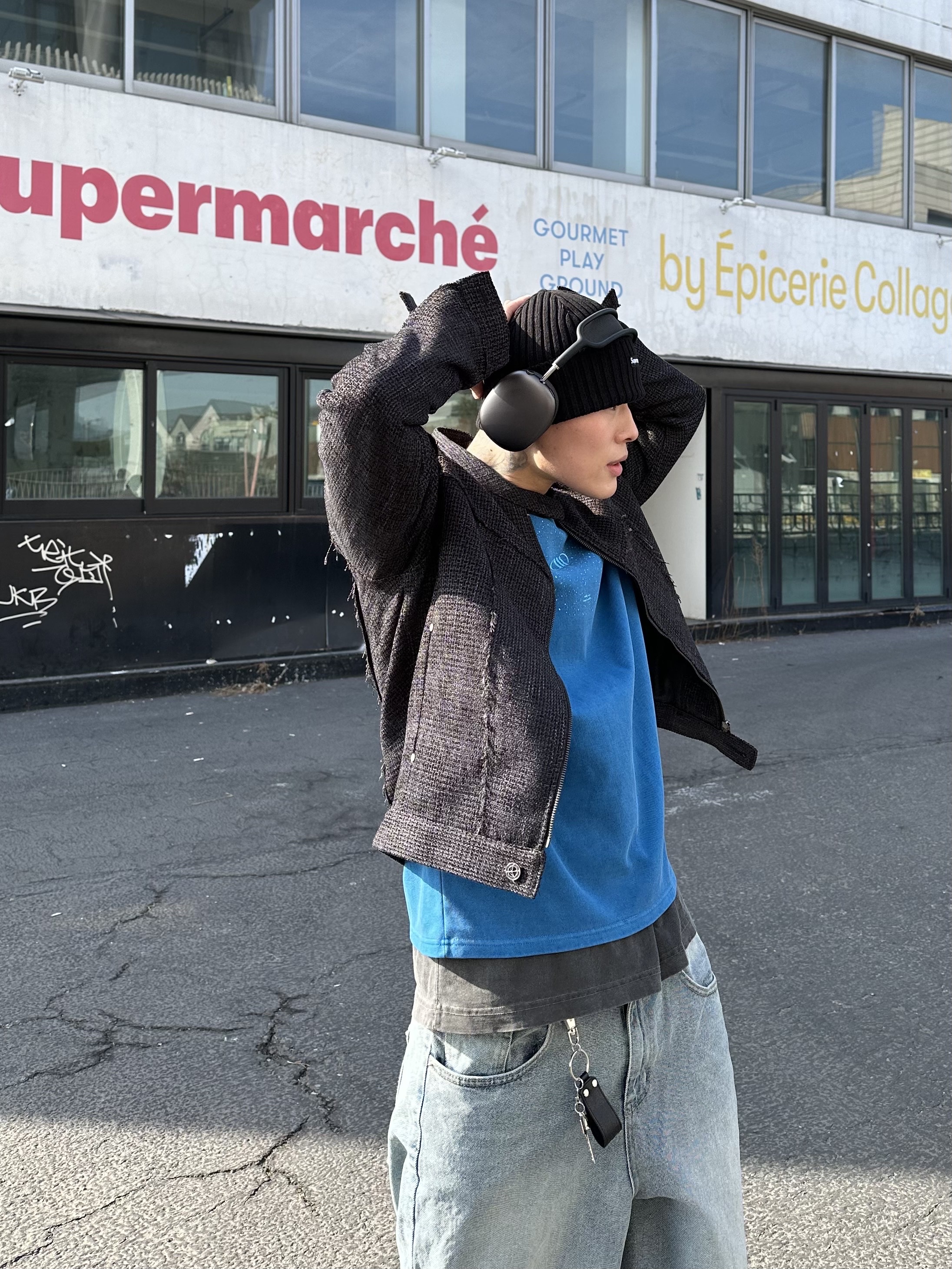 Supreme Overdyed Beanie Black, Oakley Factory Team x Brain Dead Flesh White Birch 착용 스타일 - 6