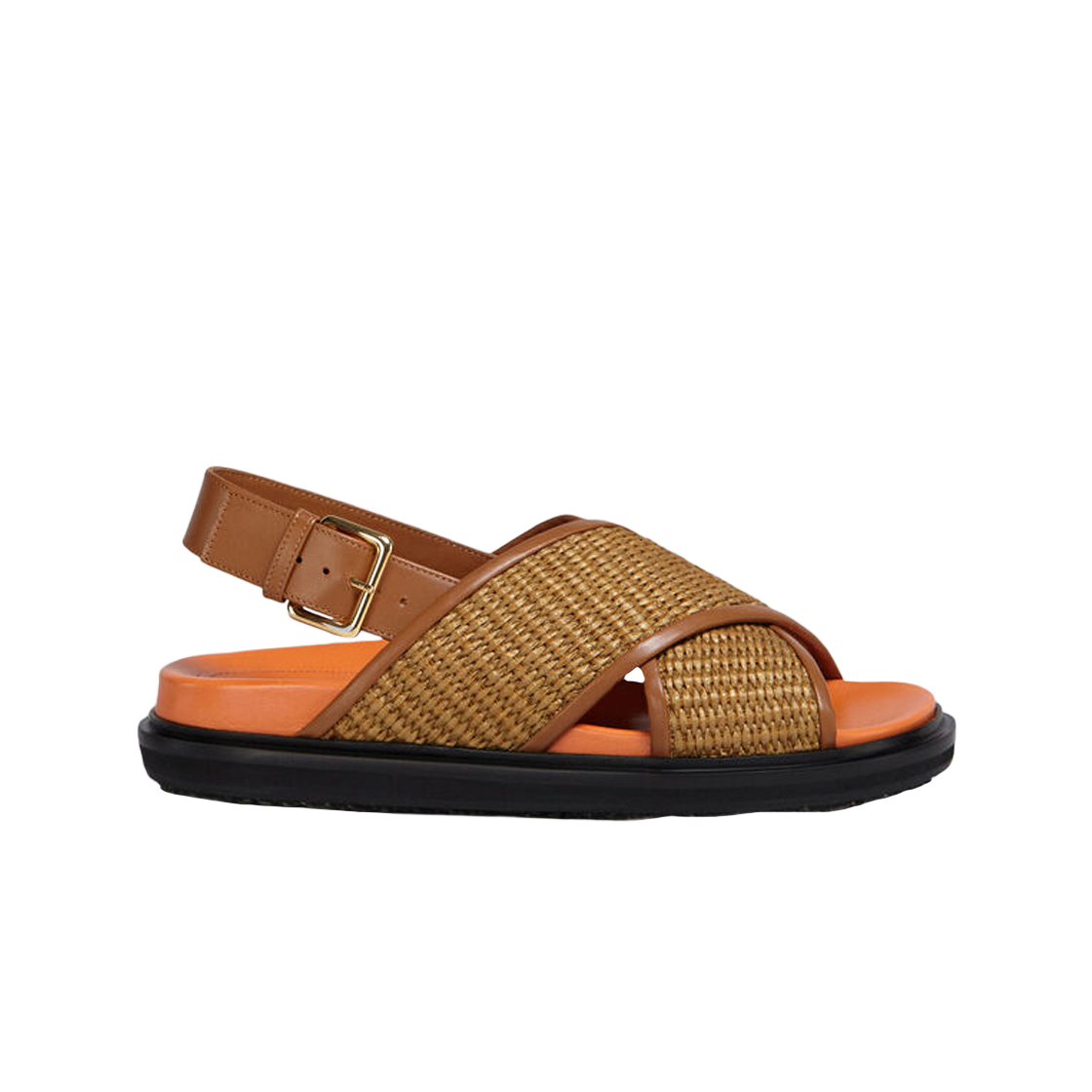 (W) 마르니 레더 라피아 이펙트 패브릭 퍼스벳 샌들 로시에나 더스트애프리콧((W) Marni Leather Raffia Effect Fabric Fussbett Sandal Rawsiena Dustapricot)