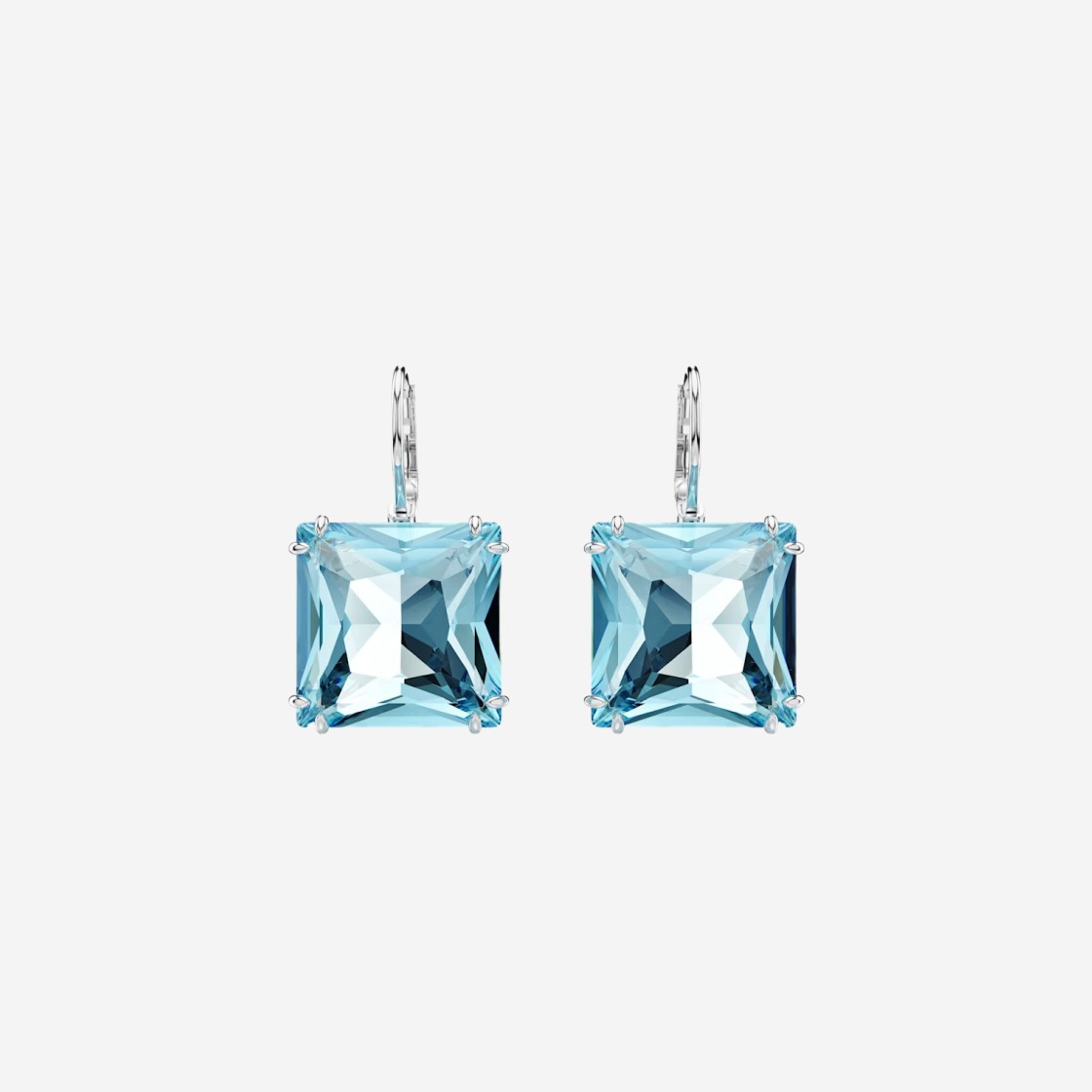 (W) Swarovski Millenia Drop Square Cut Earrings Blue Rhodium Plated 상세 이미지 1