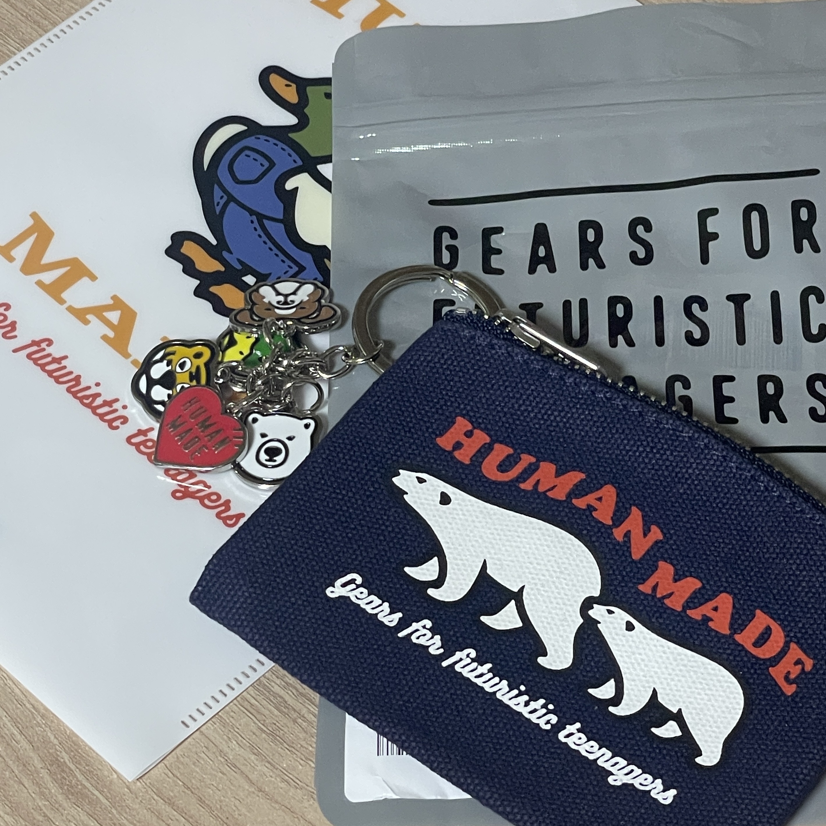 Human Made Animal Keyring Silver, Human Made Card Case Navy 착용 스타일