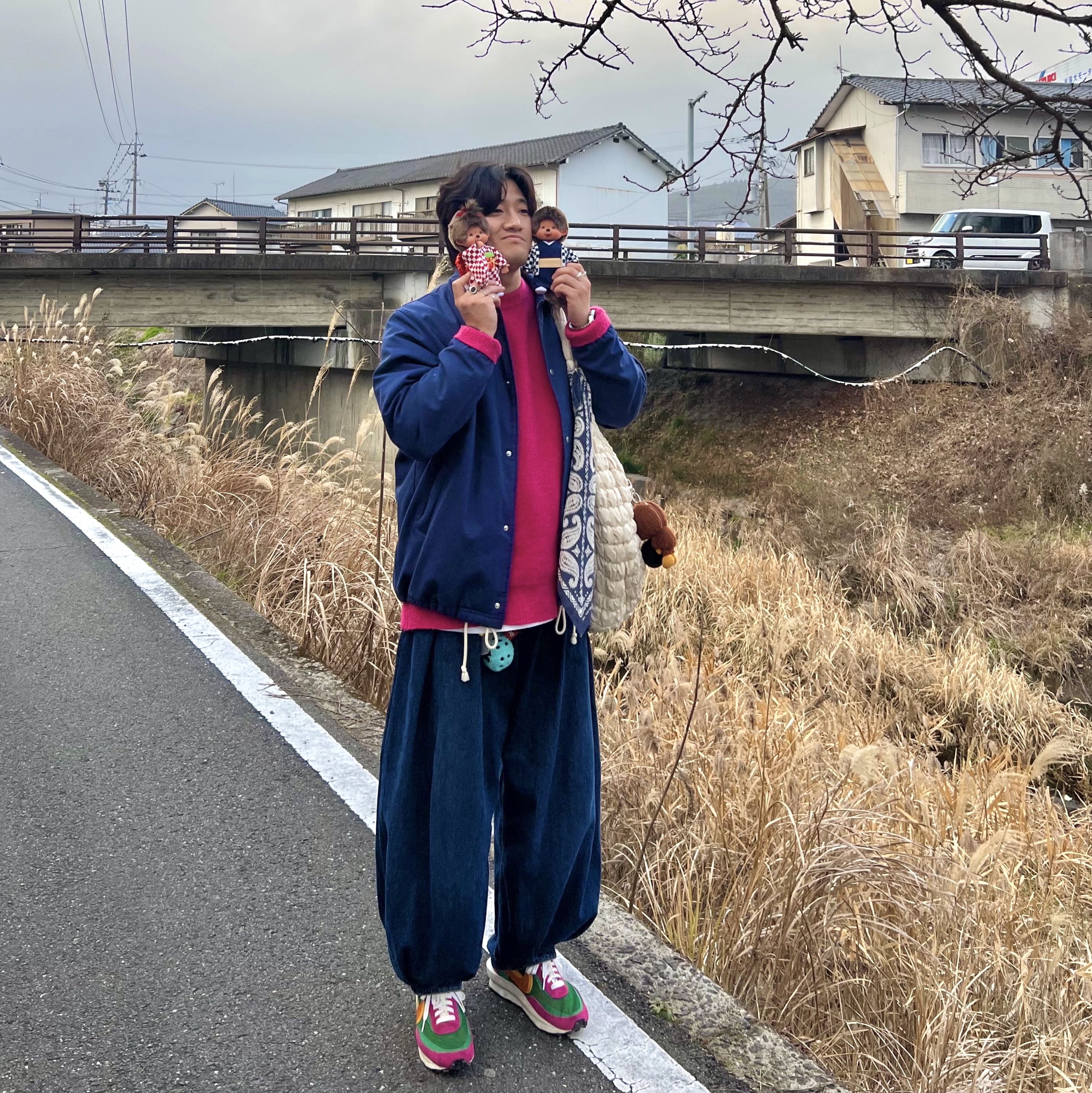 Nike x Sacai LDWaffle Pine Green, Zara x Ader Error Wide Leg Jeans Blue 착용 스타일