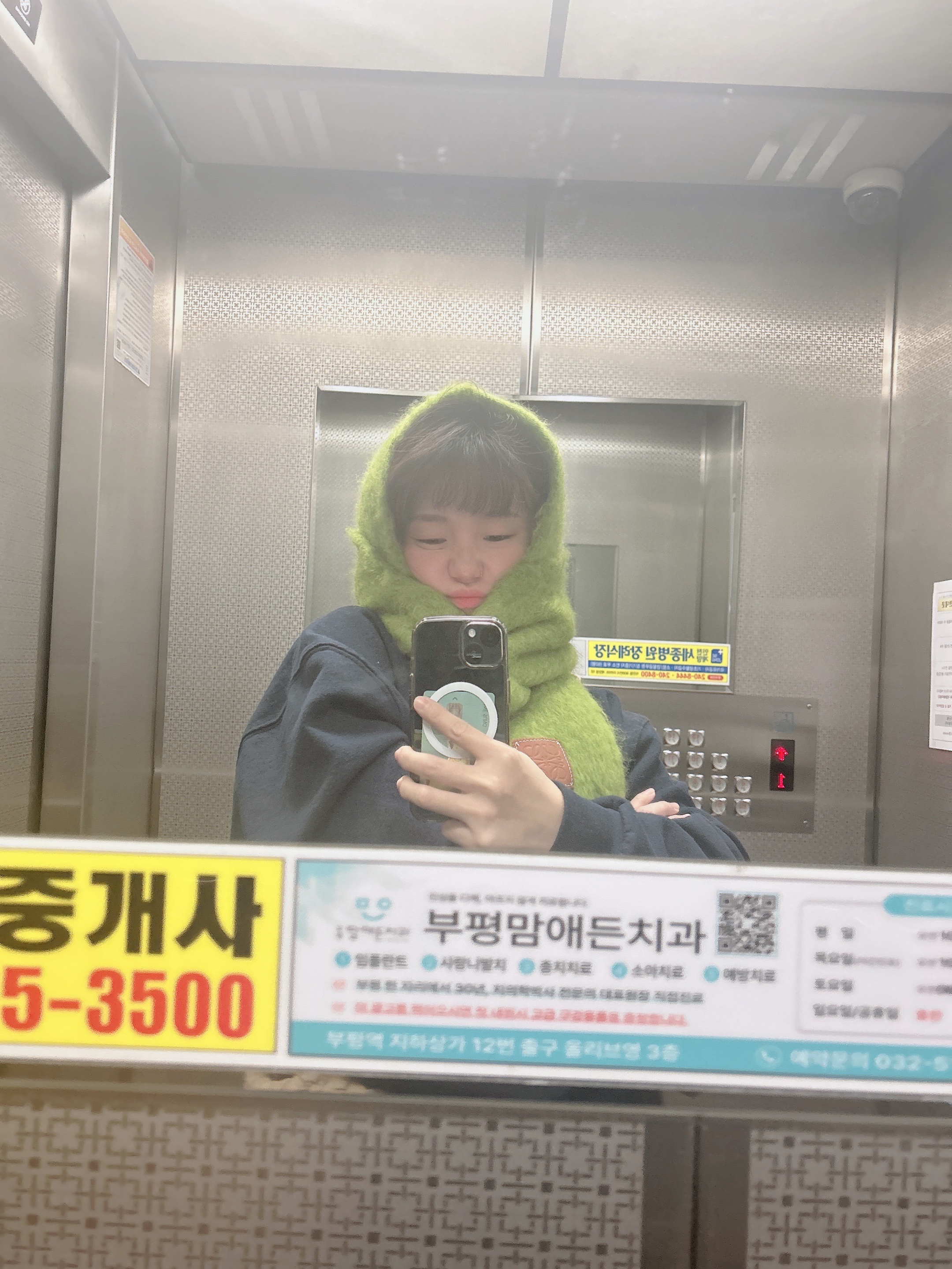 Loewe Wool and Mohair Muffler Lime Green 착용 스타일
