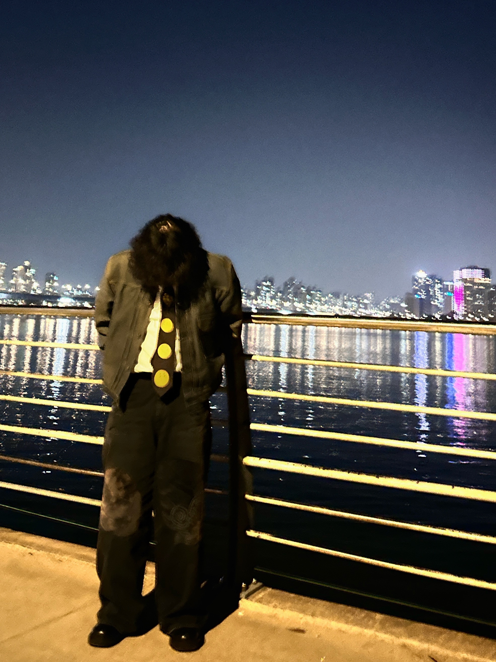 Kapital Century Denim 1st Jacket N7S Charcoal Indigo, Kapital Katsuragi Port Baggy Pants Black 착용 스타일 - 2