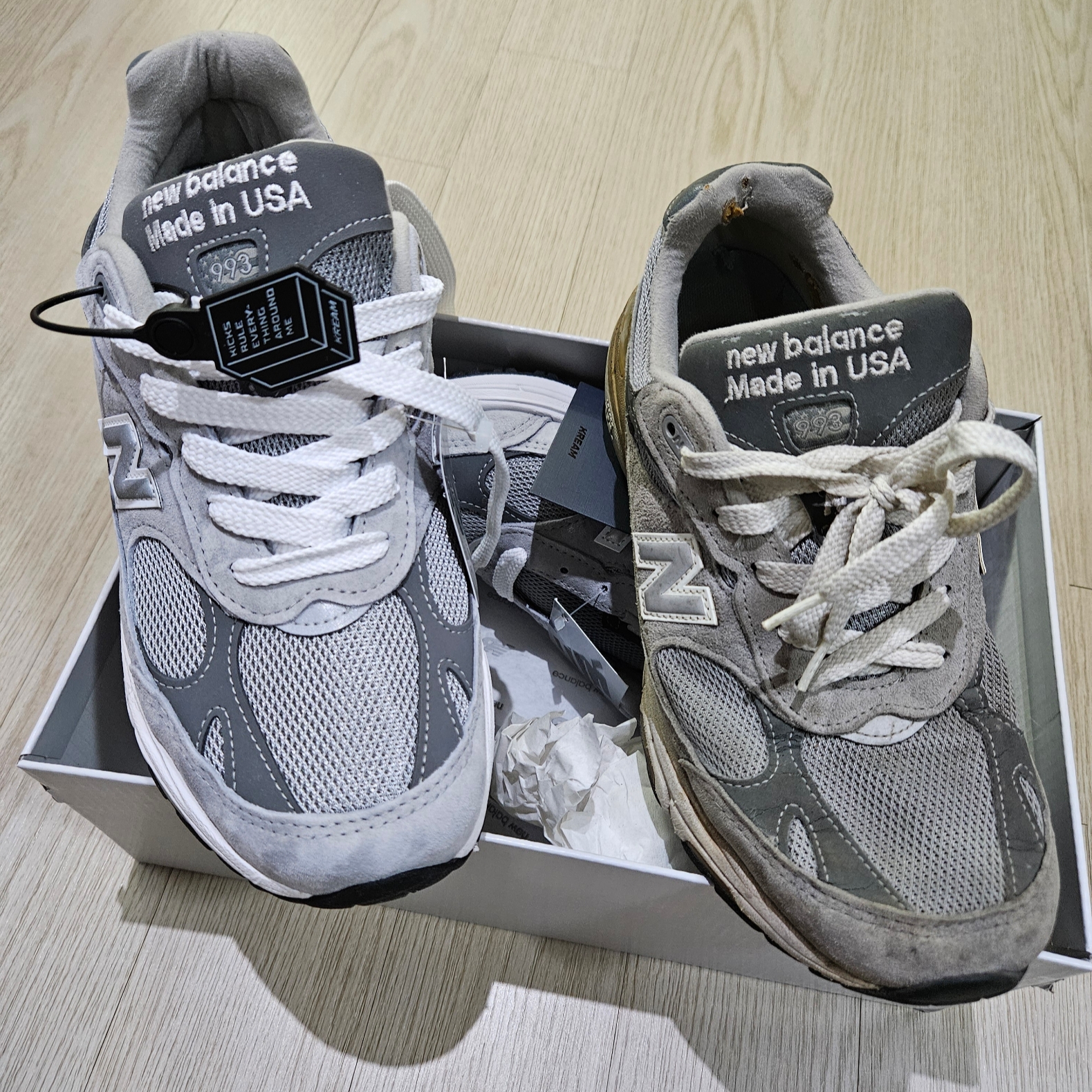 (W) New Balance 993 Made in USA Grey - D Wide 착용 스타일