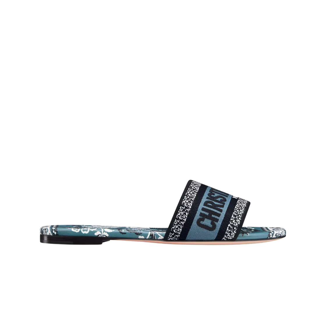 KCQ209BBE-S84B (W) Dior Dway Slide Embroidered Cotton with Butterfly Bandana Motif Denim Blue Multicolor