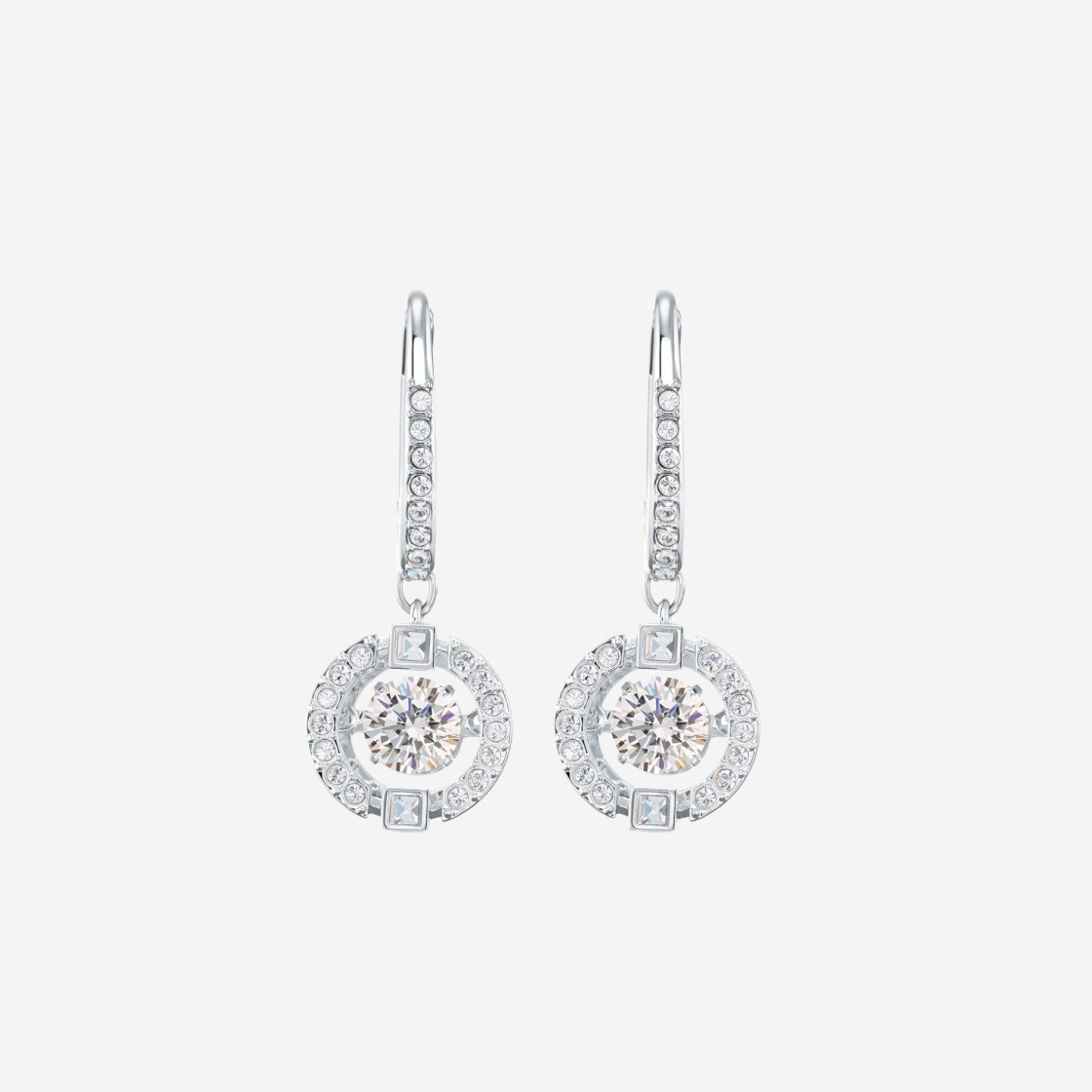 (W) Swarovski Sparkling Dance Drop Round Cut Earrings White Rhodium Plated 상세 이미지 1